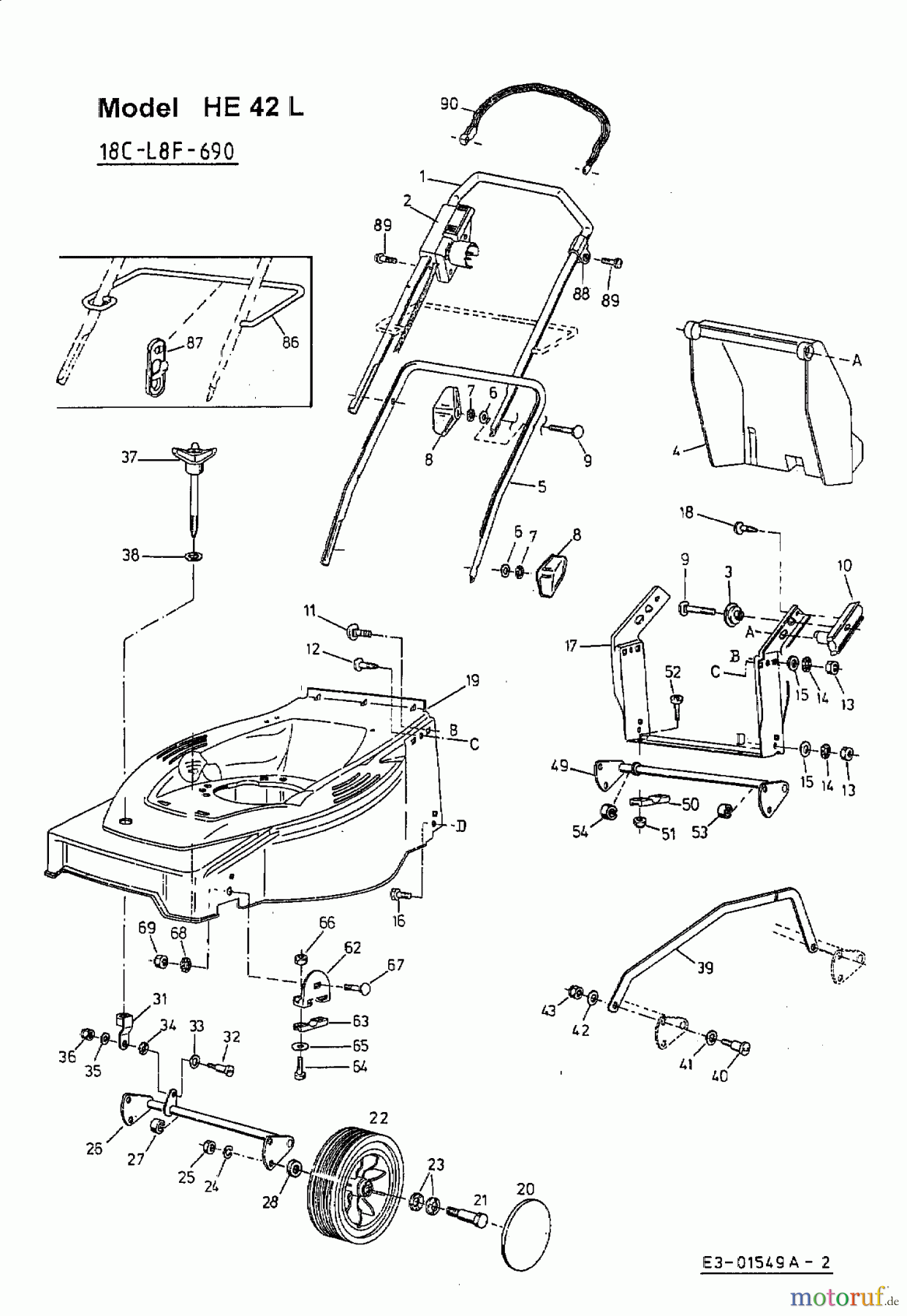 Gutbrod Elektromäher HE 42 L 18C-L8F-690 (2001) Räder vorne, Schnitthöhenverstellung