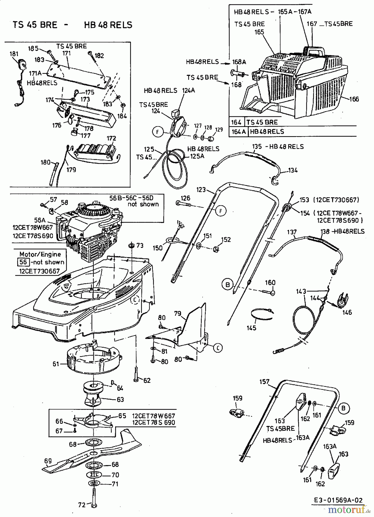  Gutbrod Motormäher mit Antrieb HB 48 RELS 12CET78S690  (2001) Grasfangkorb, Holm, Messer