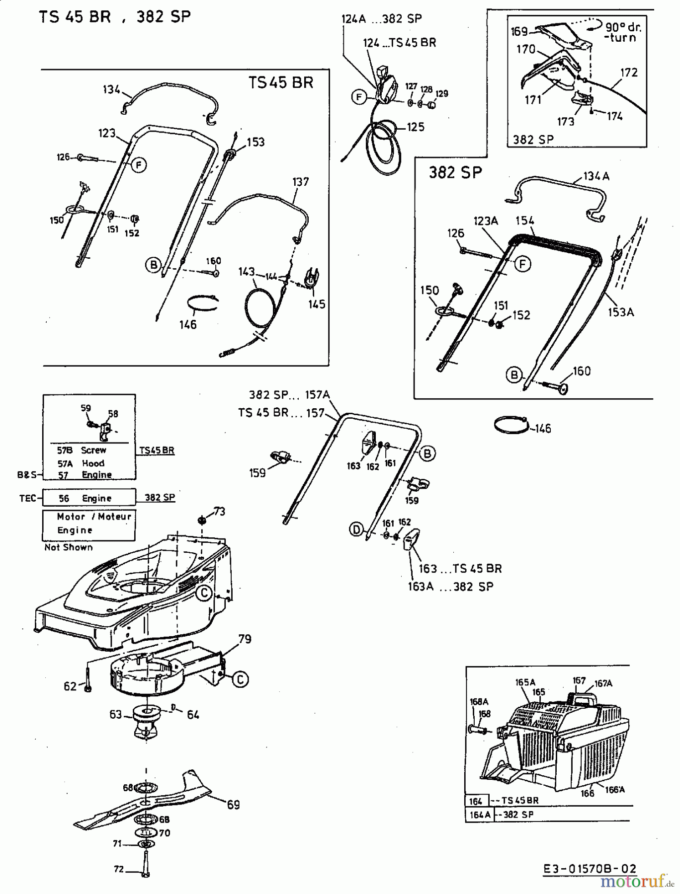 Turbo Silent Motormäher mit Antrieb TS 45 BR 12C-T73X667 (2002) Grasfangkorb, Holm, Messer