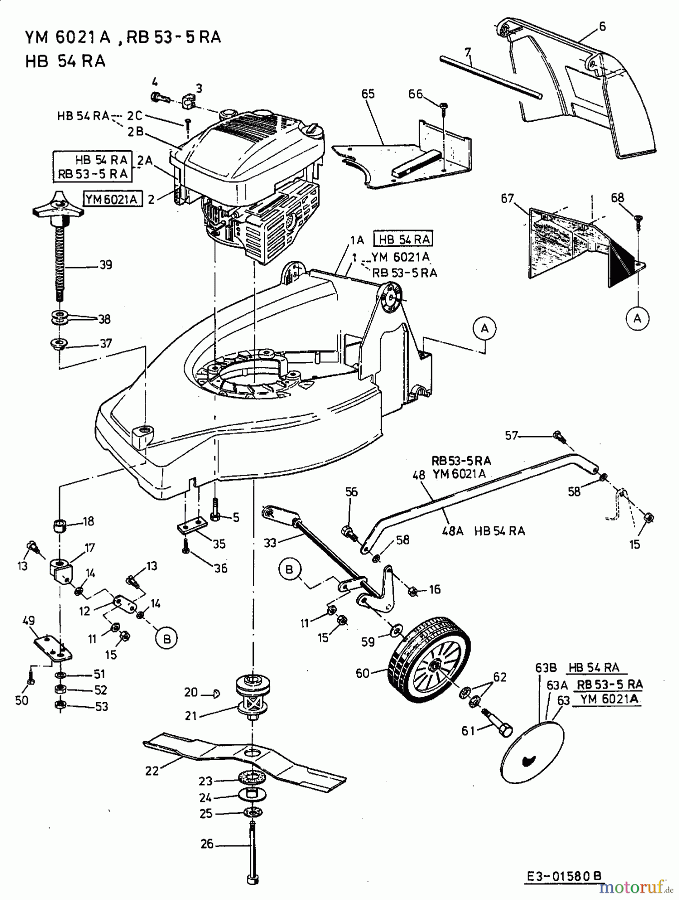 Gutbrod Motormäher mit Antrieb HB 54 RA 12B-Q78T690 (2002) Räder vorne, Schnitthöhenverstellung