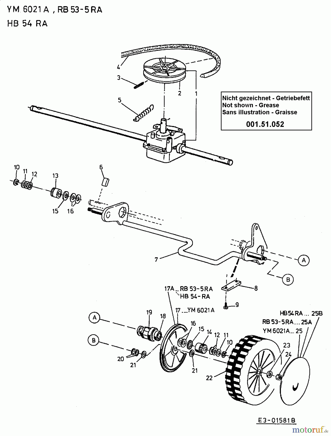 Raiffeisen Motormäher mit Antrieb RB 53-5 RA 12A-Q78V628 (2002) Getriebe, Räder