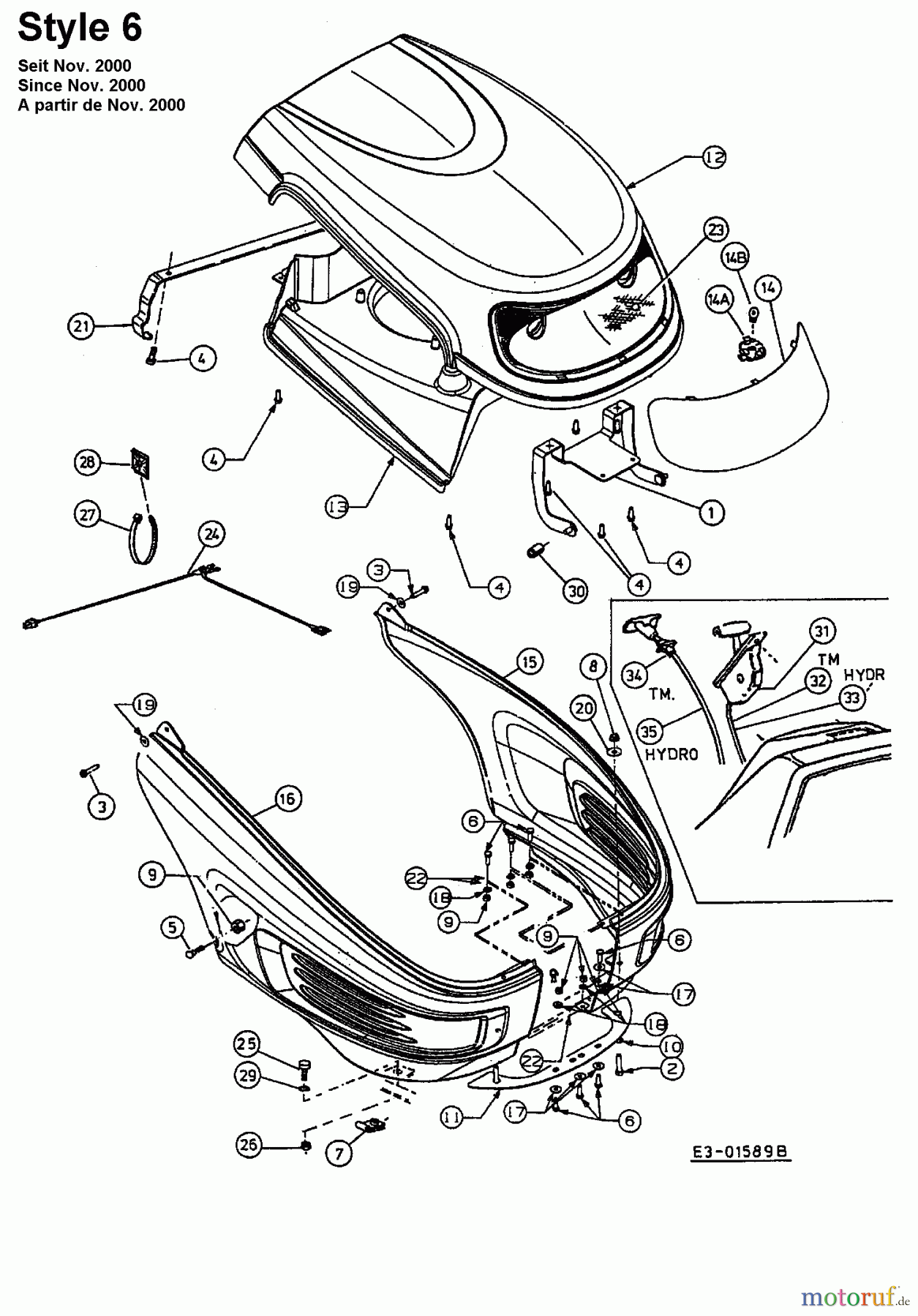 White Rasentraktoren ET 130 13DA766N680  (2000) Armaturenbrett, Motorhaube, Sitzwanne