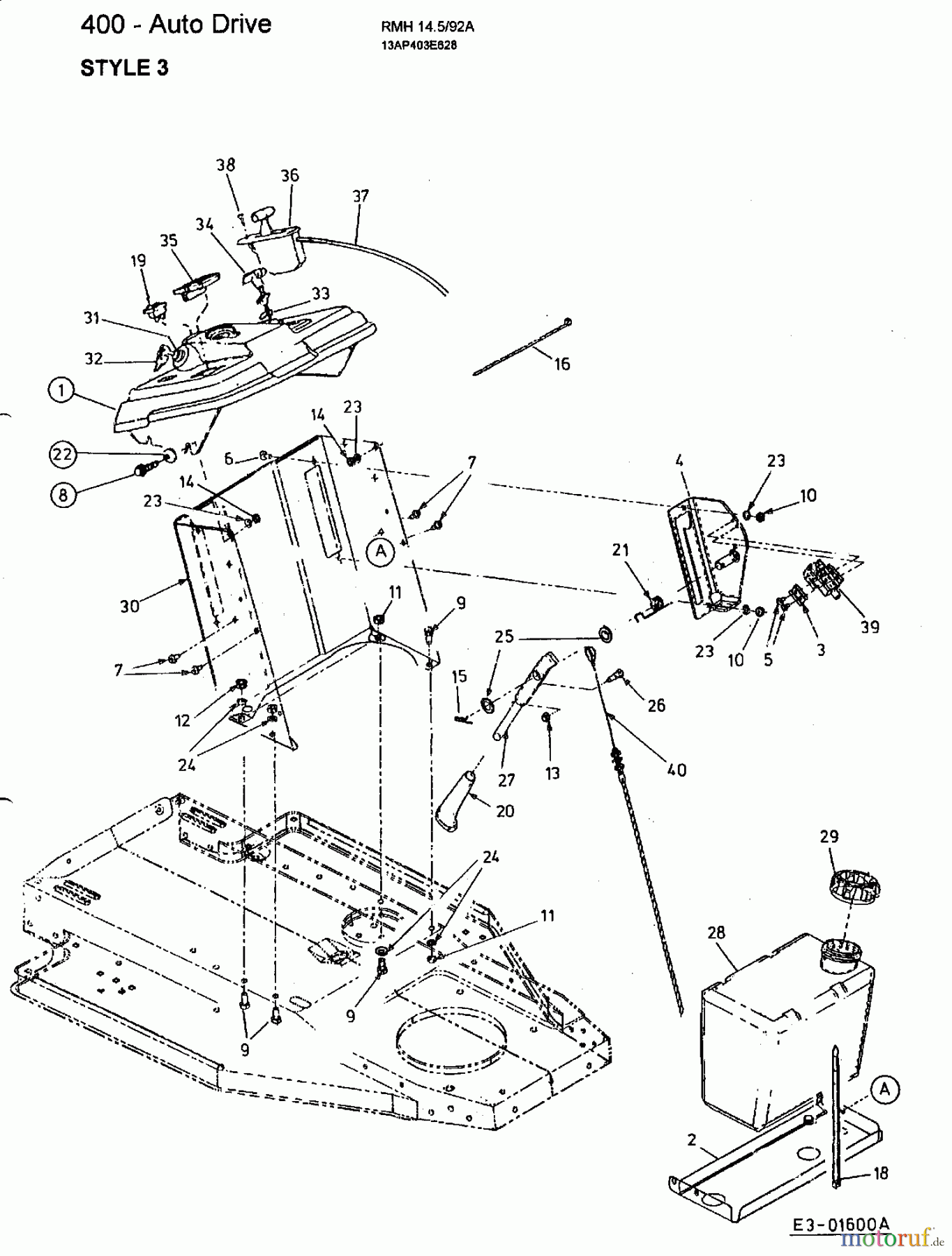 Raiffeisen Rasentraktoren RMH 14.5/92 A 13AP403E628 (2002) Armaturenbrett, Tank