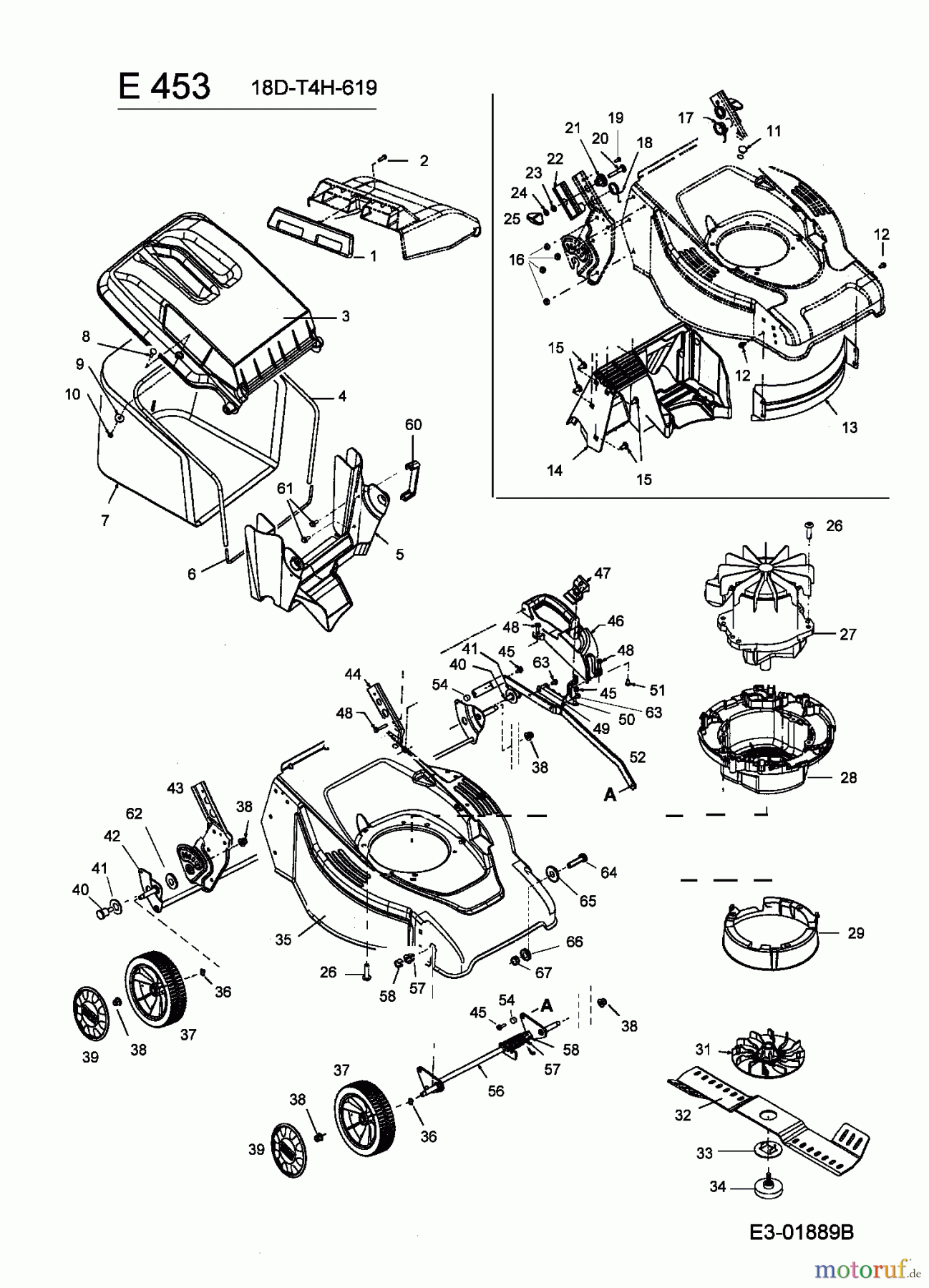 Fleurelle Elektromäher E 453 18D-T4H-619 (2005) Elektromotor, Grasfangsack, Messer, Schnitthöhenverstellung