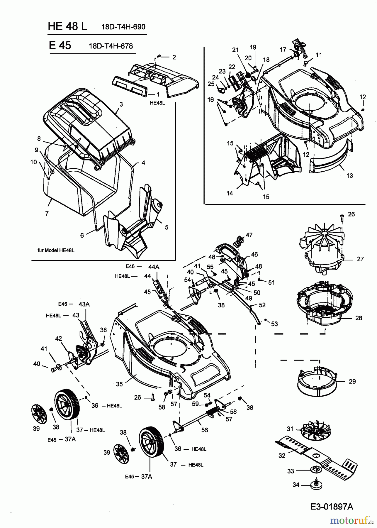 Gutbrod Elektromäher HE 48 L 18D-T4H-690 (2004) Elektromotor, Grasfangsack, Höhenverstellung, Messer