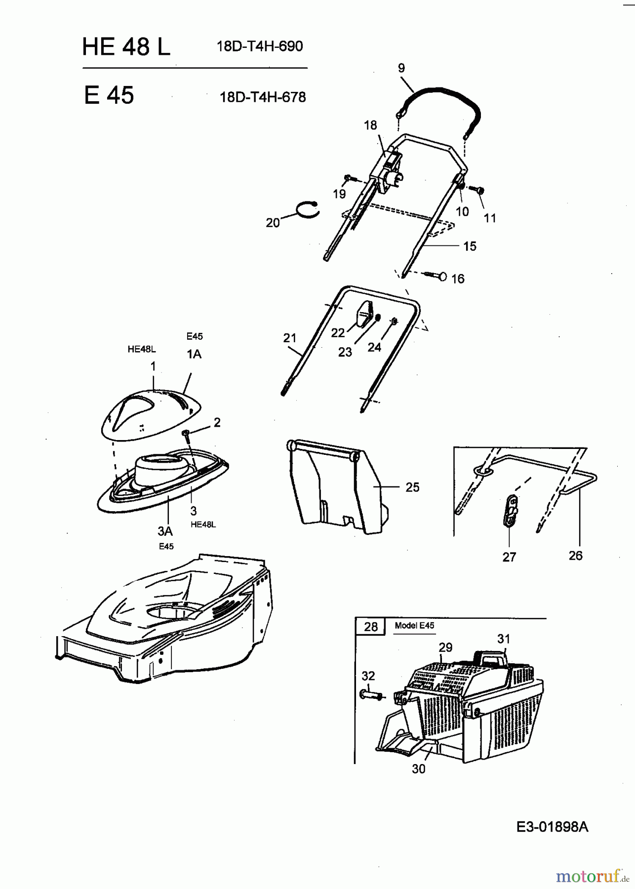 MTD Elektromäher E 45 18D-T4H-678 (2004) Grasfangkorb, Heckklappe, Holm