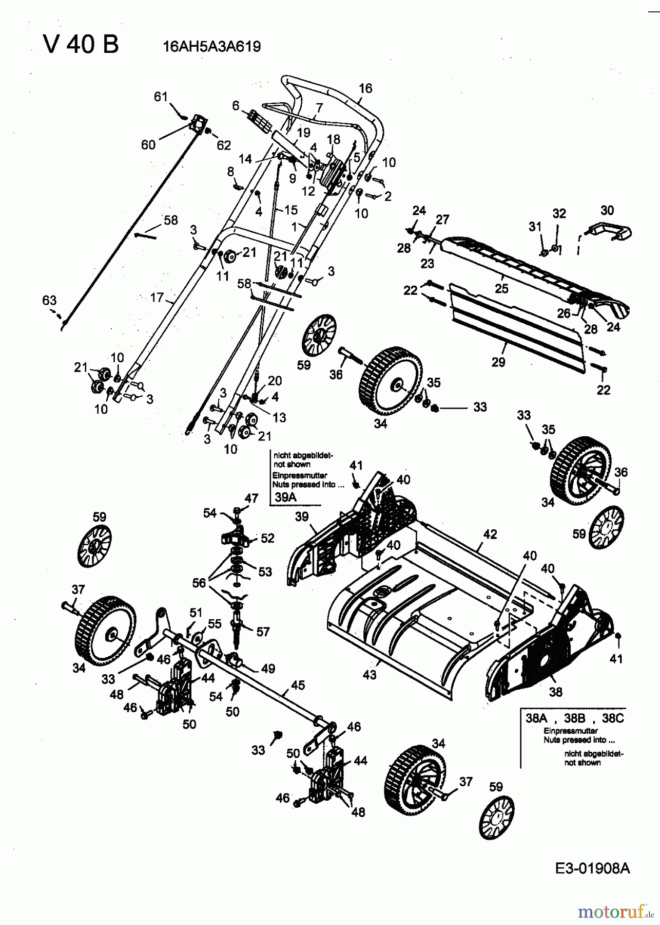 Fleurelle Motorvertikutierer V 40 B 16AH5A3A619  (2004) Holm, Räder