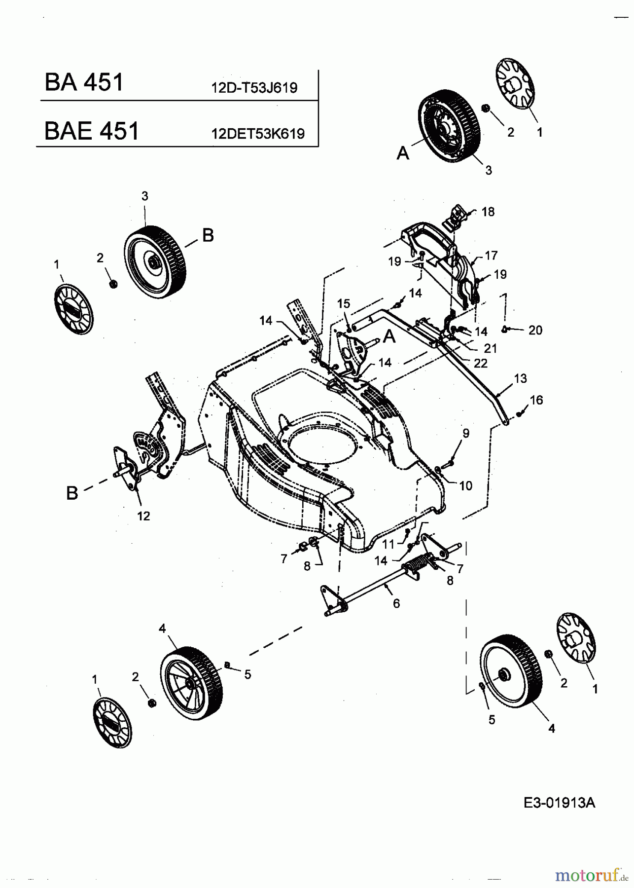  Fleurelle Motormäher mit Antrieb BAE 451 12DET53K619  (2004) Achsen, Räder