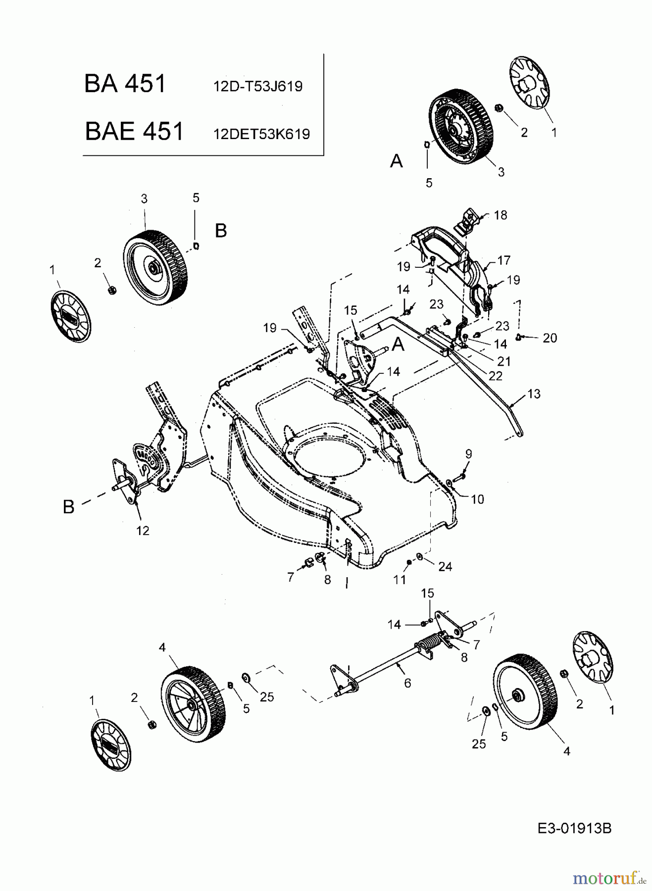  Fleurelle Motormäher mit Antrieb BAE 451 12DET53K619  (2005) Höhenverstellung, Räder