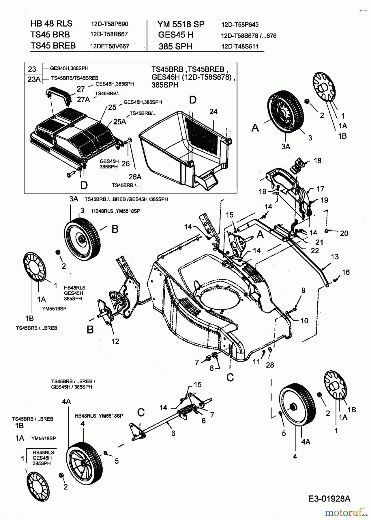 Gutbrod Motormäher mit Antrieb HB 48 RLS 12D-T58P690 (2004) Grasfangkorb, Räder, Schnitthöhenverstellung