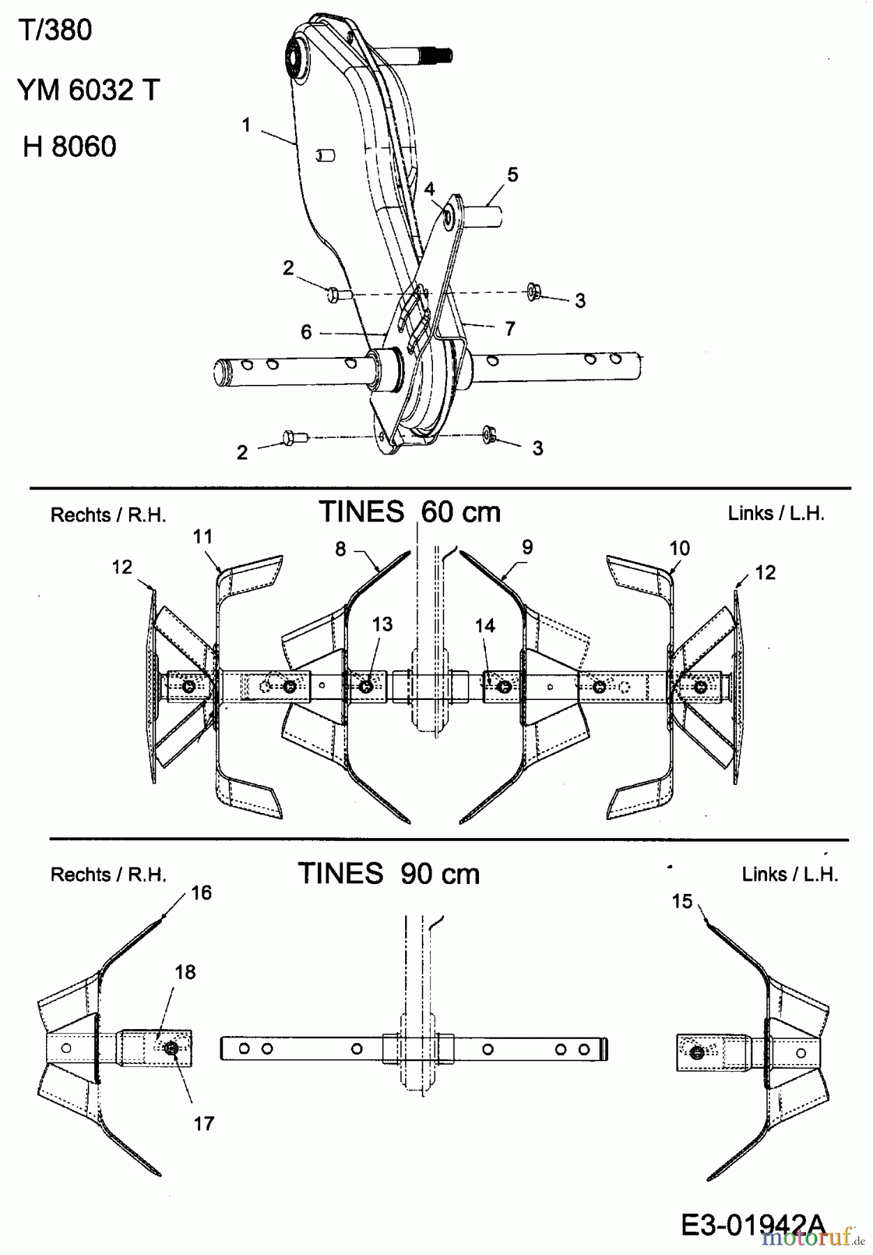 MTD Motorhacken T 380/50 21A-382A678  (2004) Getriebe, Hacksterne