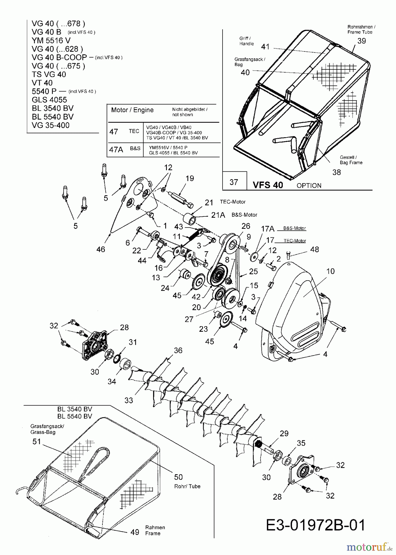 Raiffeisen-Markt Motorvertikutierer VG 35-400 16BG5A3A691 (2006) Fangsack, Keilriemen, Messerwalze