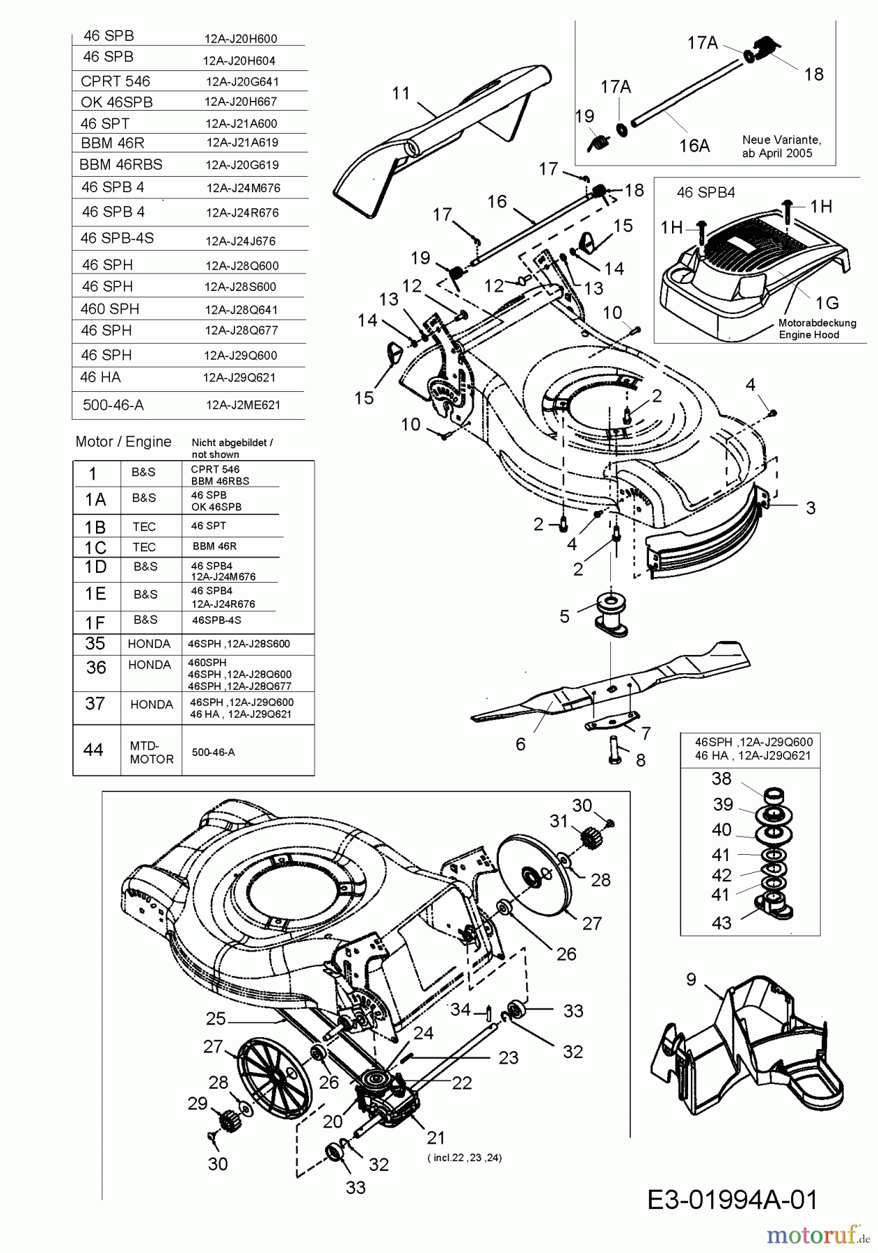 Gutbrod Motormäher mit Antrieb 46 SPB 12A-J20H604 (2005) Getriebe, Messer, Motor