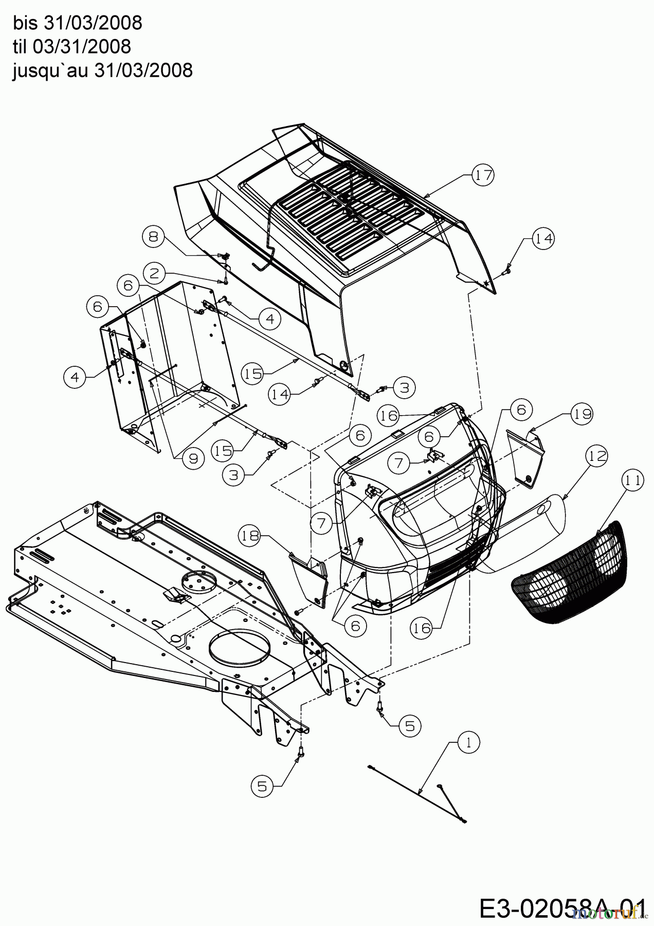 Gardens Best Rasentraktoren RH 115/76 13DH452C610 (2005) Motorhaube 2-Style bis 31/03/2008