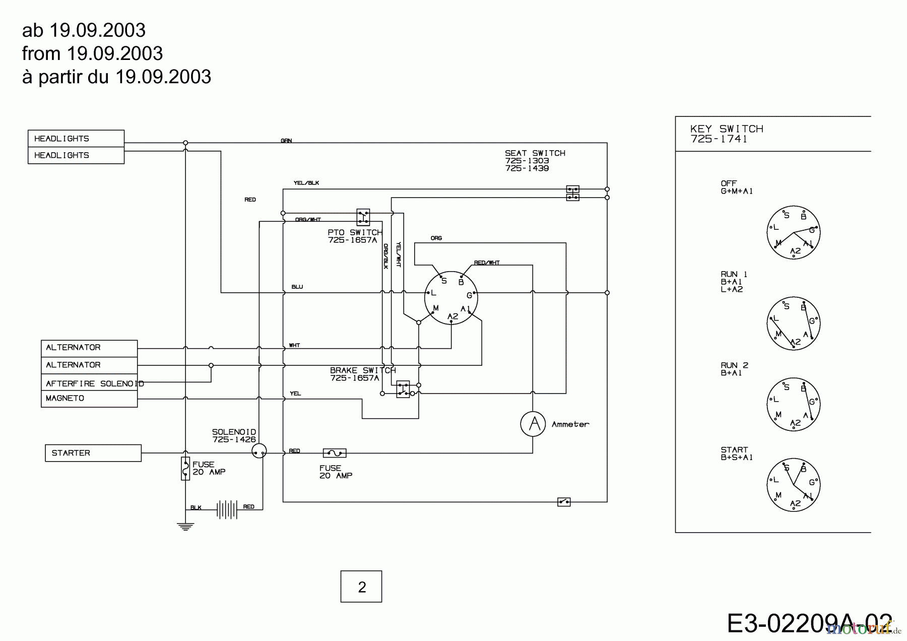 MTD Gartentraktoren G 200 14AQ808H678  (2003) Schaltplan ab 19.09.2003