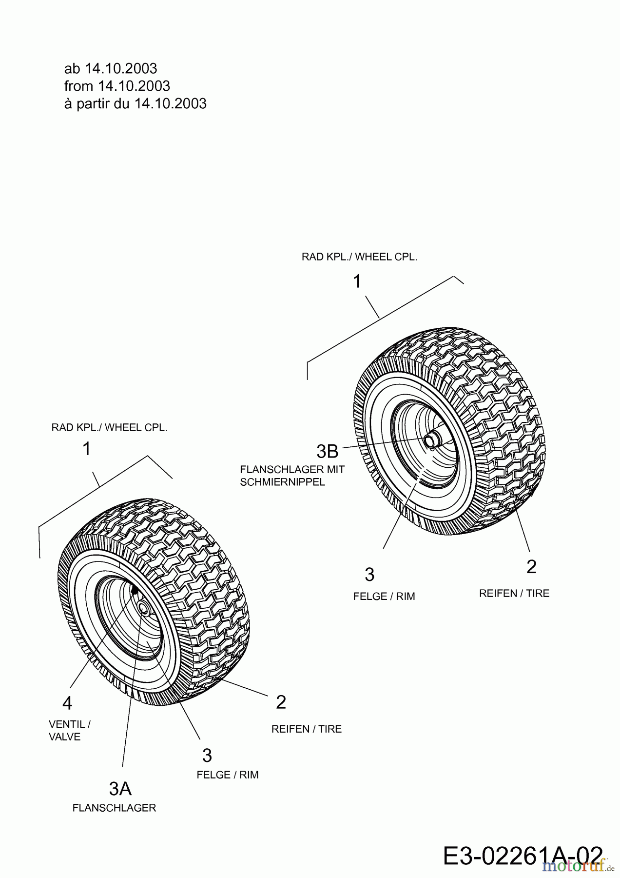  Yard-Man Rasentraktoren X 604 G 13AX604G643  (2002) Räder vorne 15x6 ab 14.10.2003