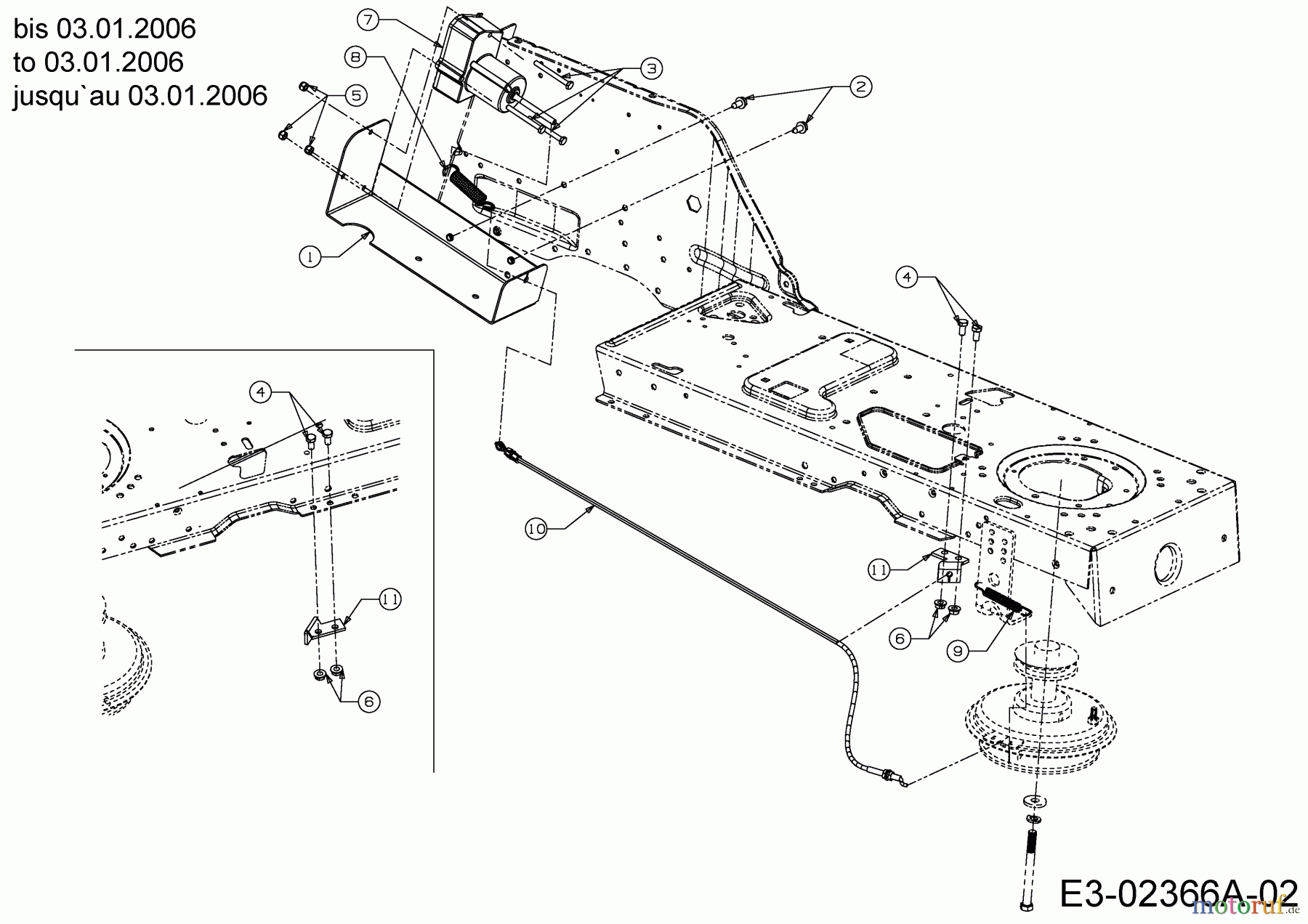 Cub Cadet Rasentraktoren CC 1020 RD 13AE51CN630 (2006) Einschaltmechanismus pneumatische Kupplung bis 03.01.2006
