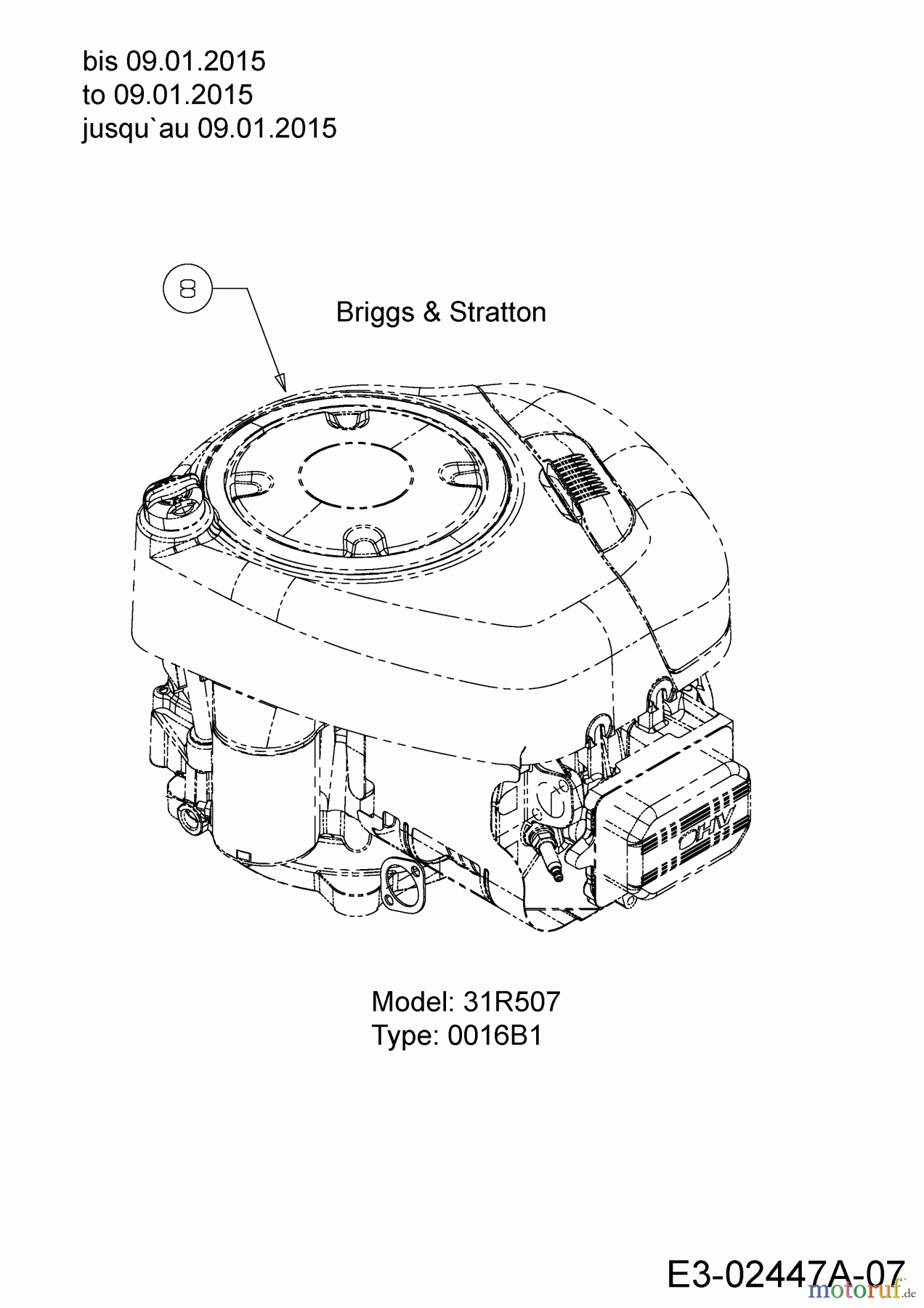  Mastercut Rasentraktoren Mastercut 92-155 bis 2016 13HM771E659  (2015) Motor Briggs & Stratton bis 09.01.2015