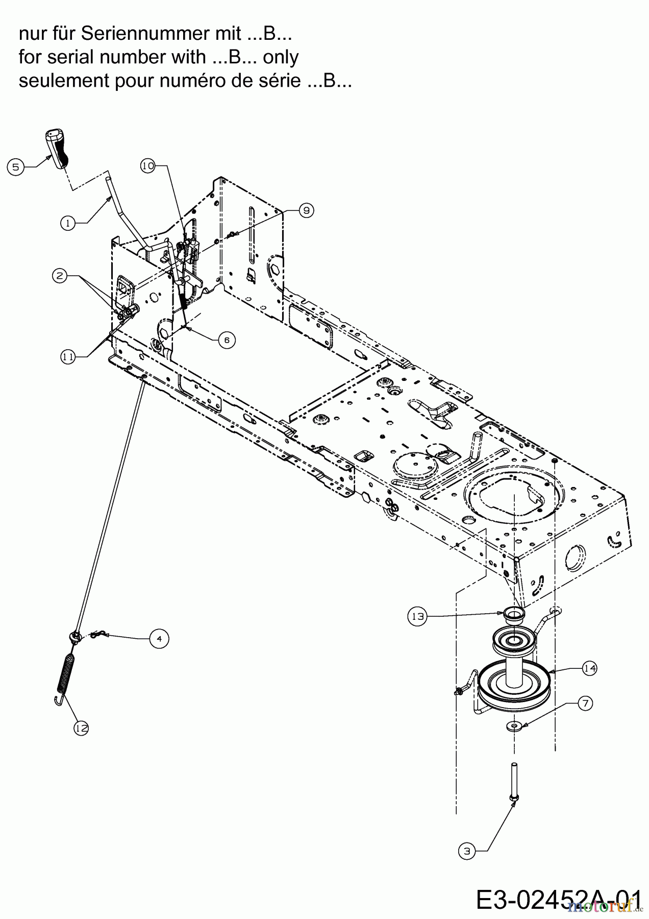  Cub Cadet Rasentraktoren CC 714 HF 13D279DF603  (2014) Mähwerkseinschaltung, Motorkeilriemenscheibe nur für Seriennummer mit ...B...