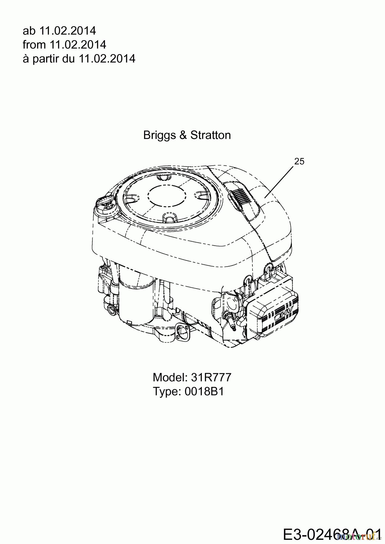 Cub Cadet Rasentraktoren CC 717 HN 13HD71DN603 (2014) Motor Briggs & Stratton ab 11.02.2014