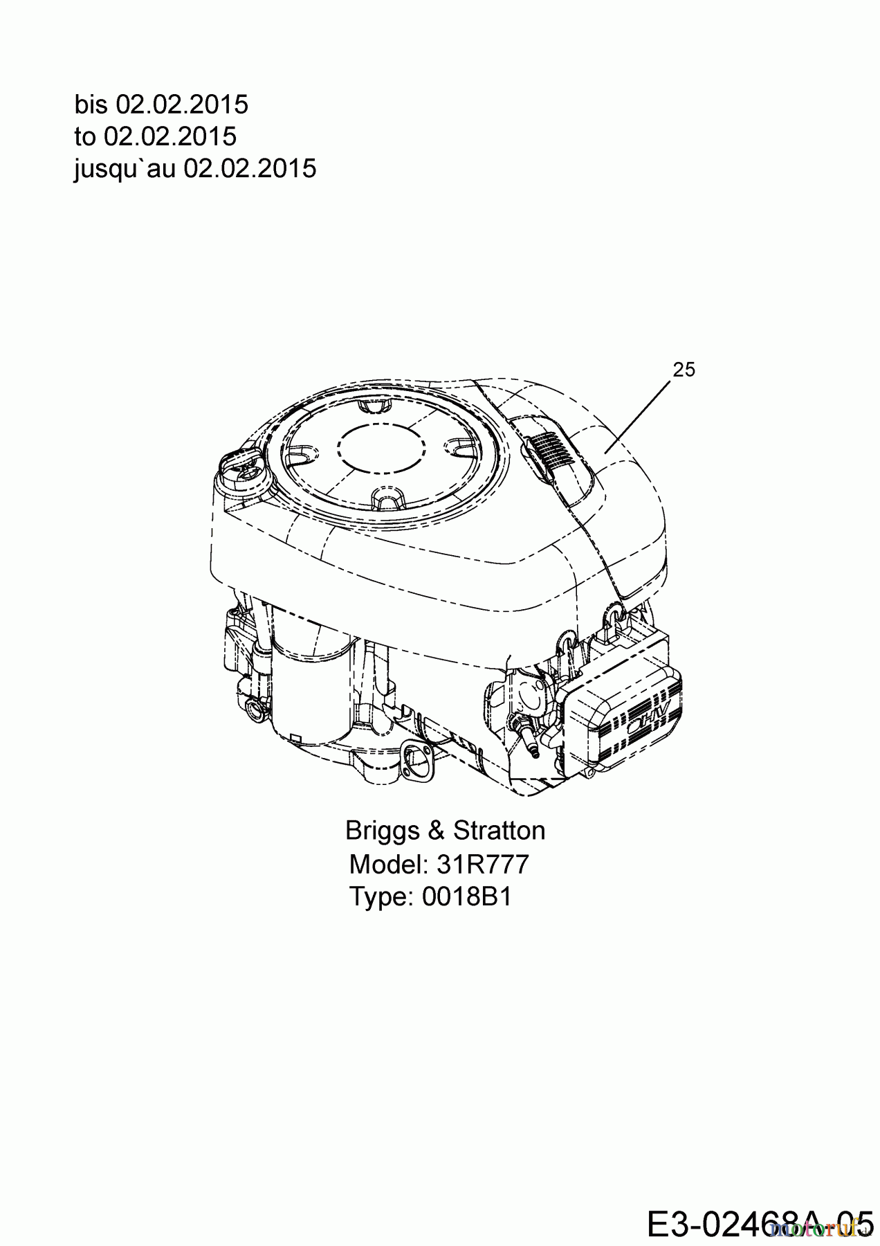  Cub Cadet Rasentraktoren CC 1018 AN 13HD90AN603  (2015) Motor Briggs & Stratton bis 02.02.2015