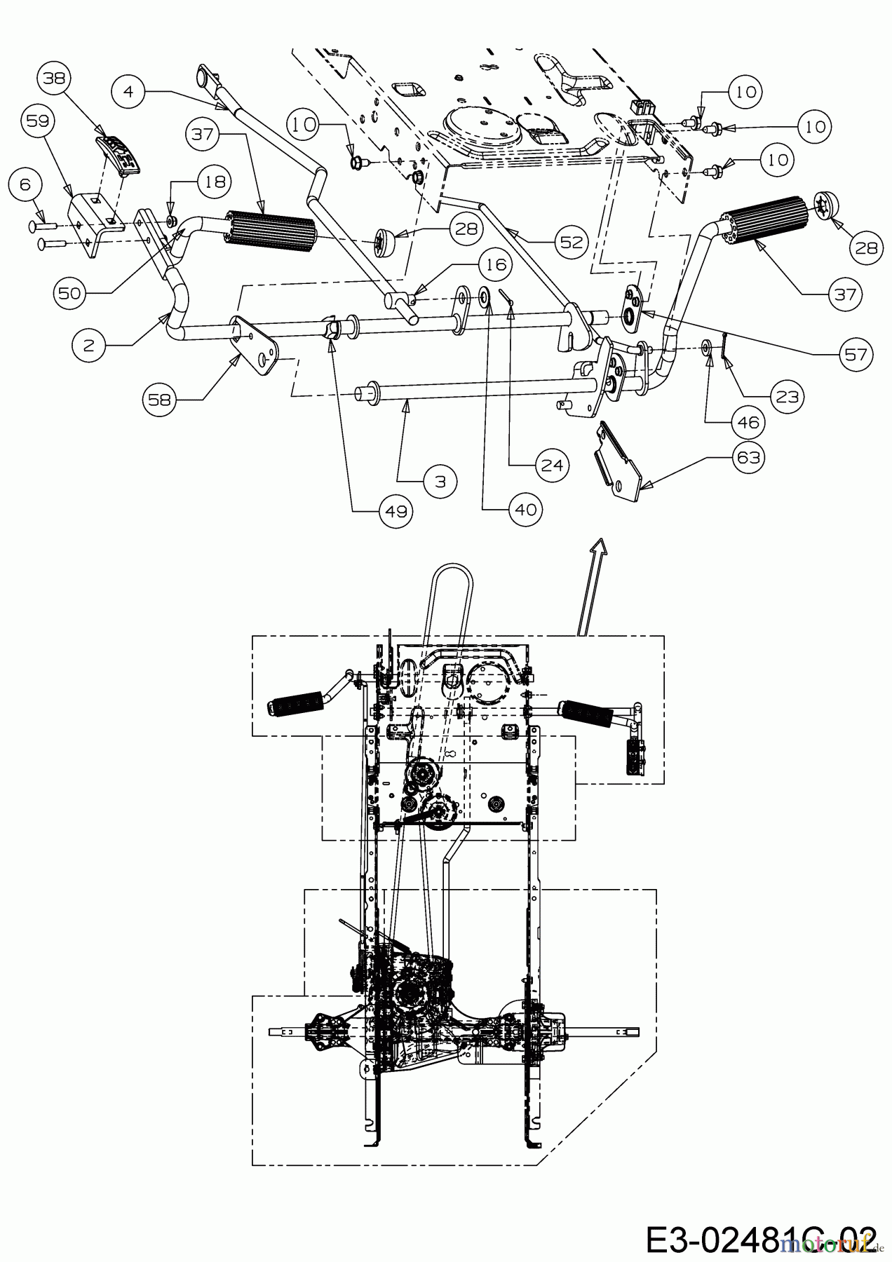 MTD Rasentraktoren LT 105 EXHK 13AG71KN682 (2018) Bremswelle, Pedalwelle, Schaltstange
