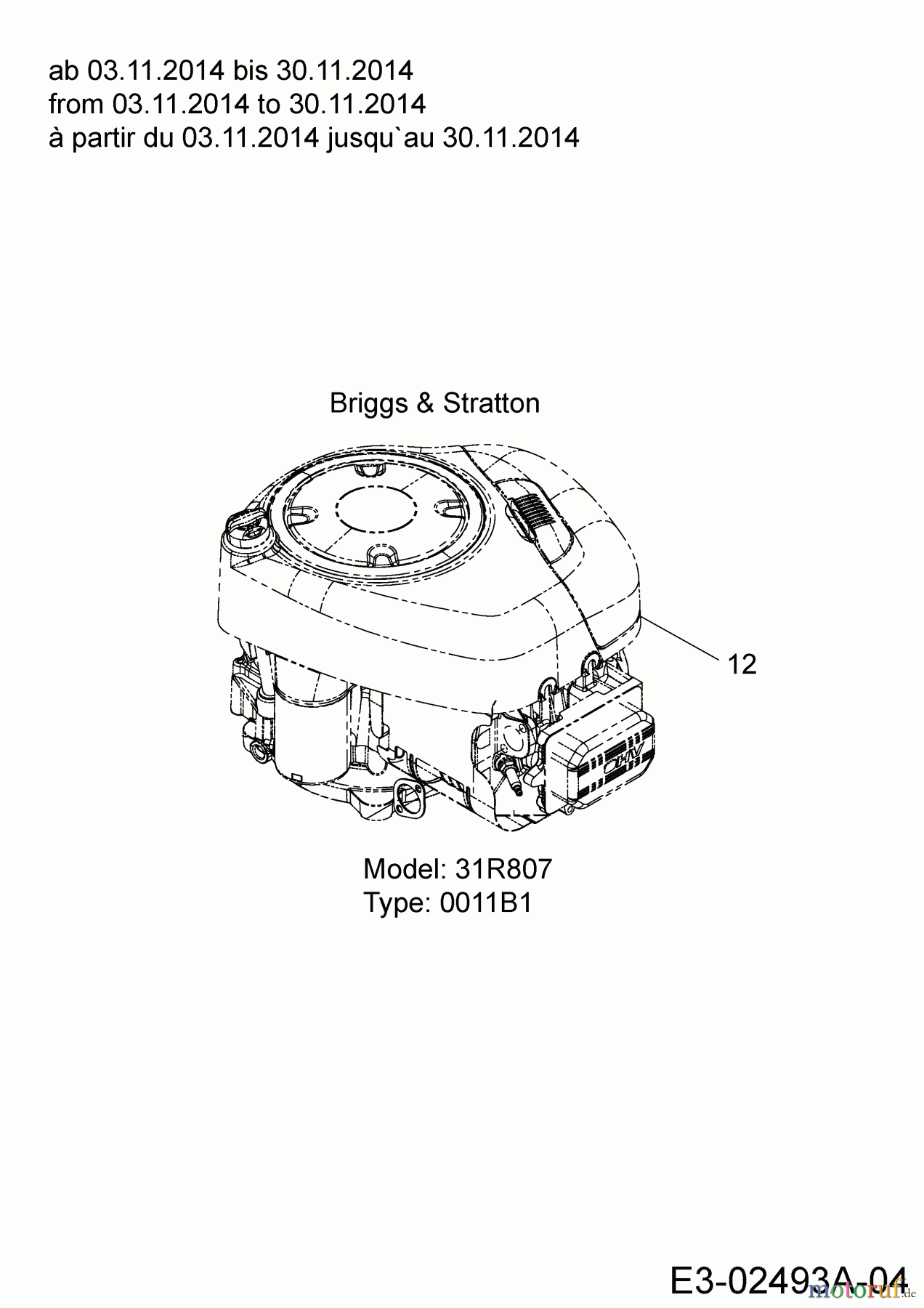  Guem Rasentraktoren GG 175 13HN763G607  (2015) Motor Briggs & Stratton ab 03.11.2014 bis 30.11.2014
