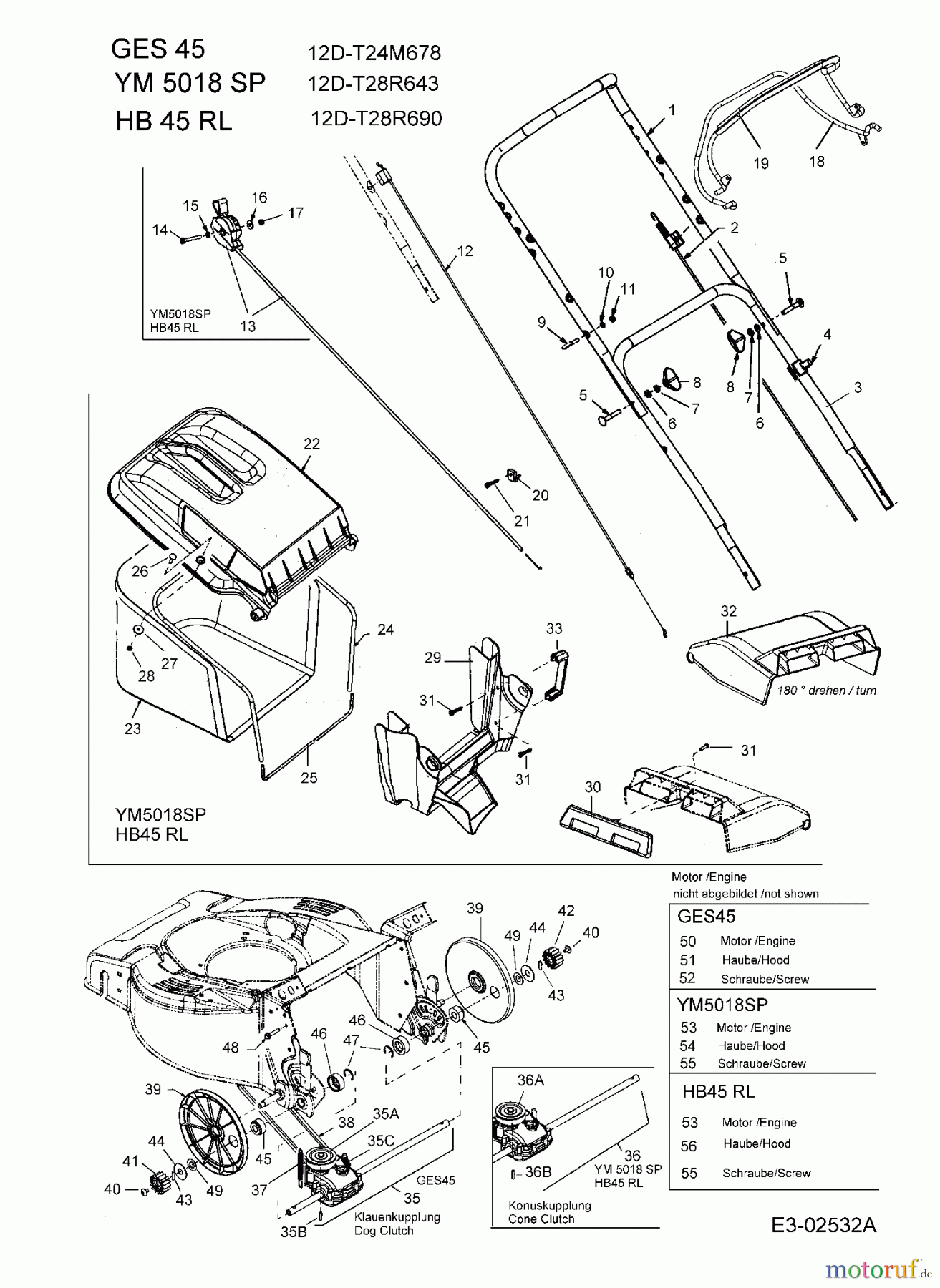 Gutbrod Motormäher mit Antrieb HB 45 RL 12D-T28R690 (2005) Getriebe, Grasfangsack, Holm, Motor