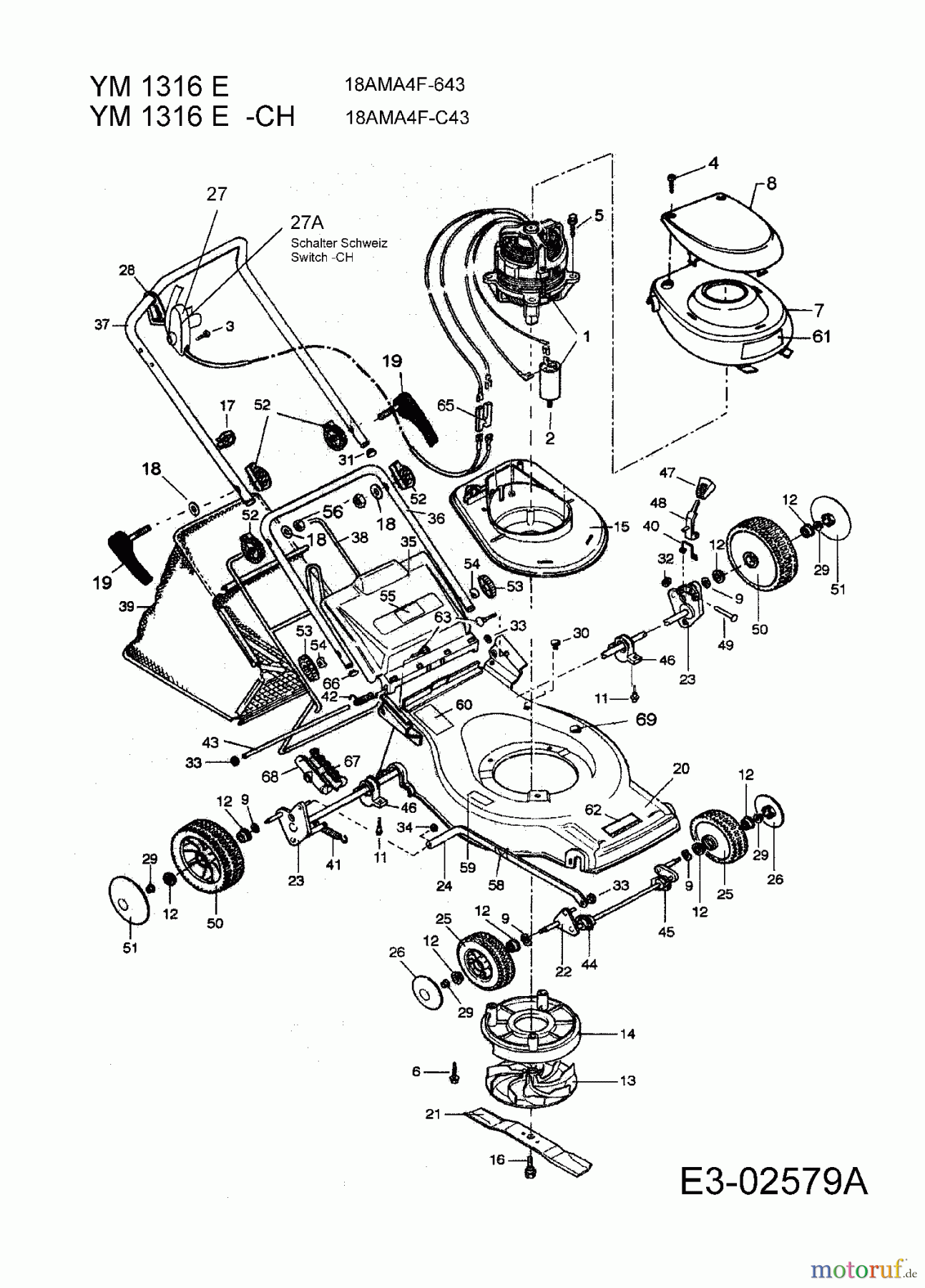  Yard-Man Elektromäher YM 1316 E 18AMA4F-C43  (2010) Grundgerät