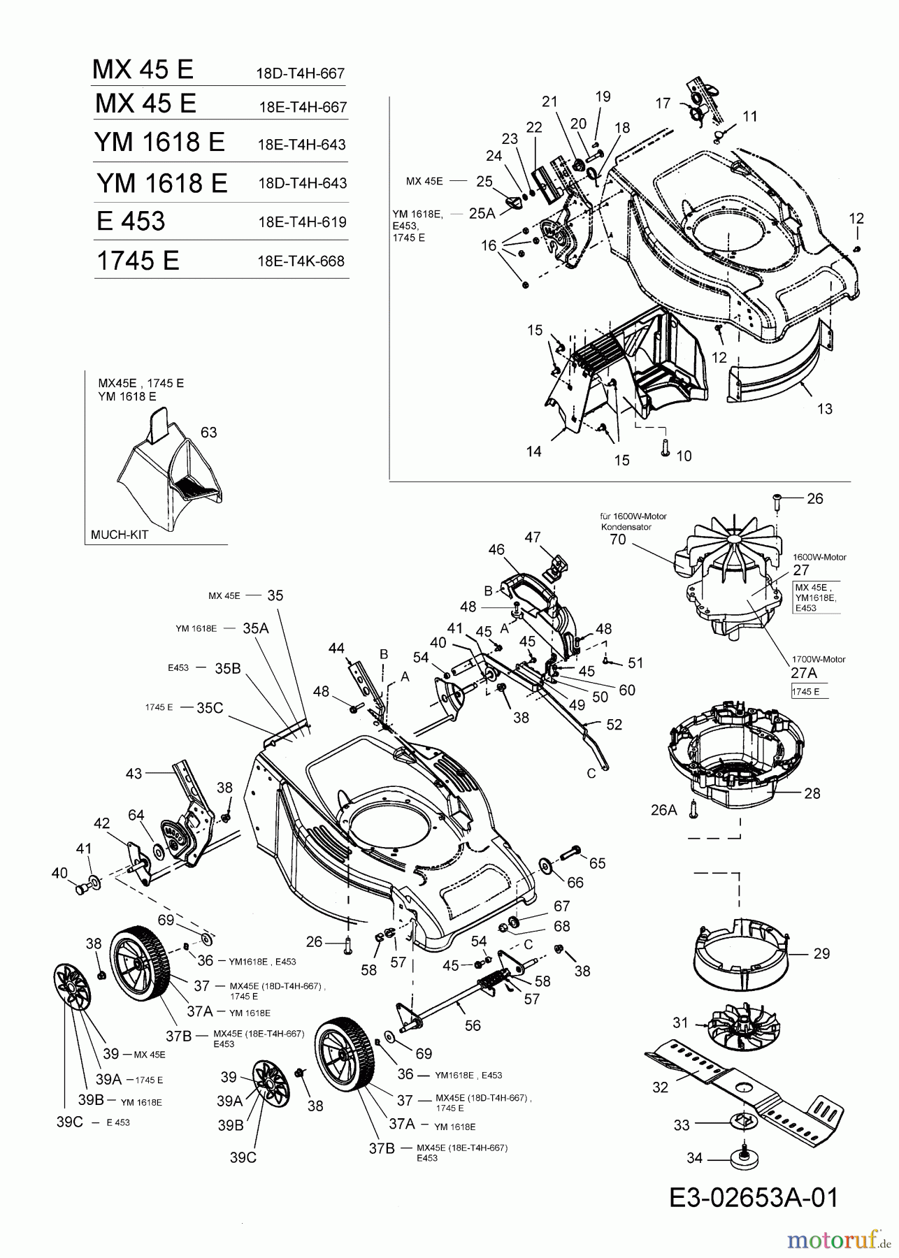 Merox Elektromäher MX 45 E 18E-T4H-667 (2008) Elektromotor, Messer, Räder