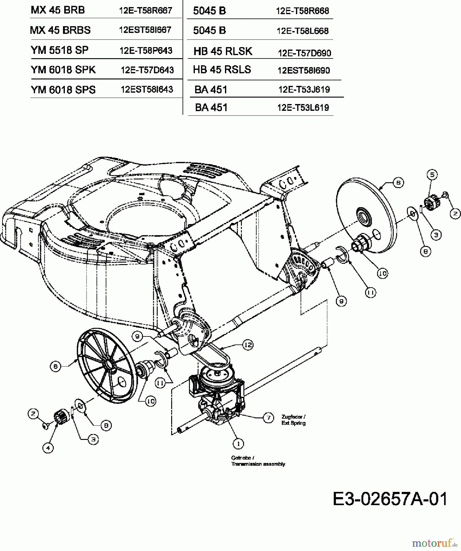 Gutbrod Motormäher mit Antrieb HB 45 RLSK 12E-T57D690 (2006) Getriebe