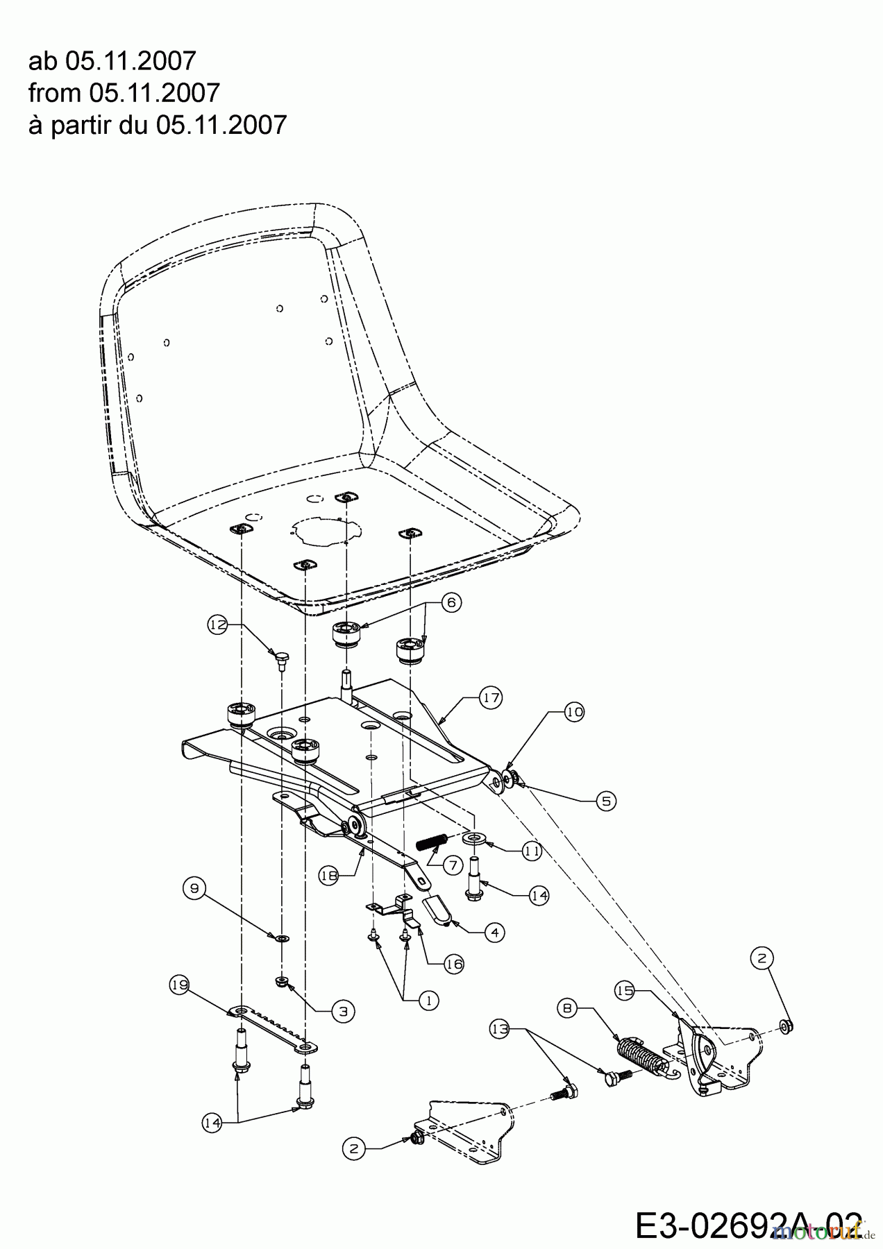  Gutbrod Rasentraktoren DLX 96 SA 13AV606F690  (2008) Sitzträger ab 05.11.2007