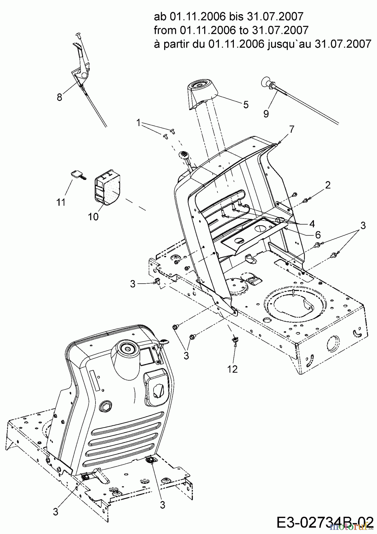 Yard-Man Rasentraktoren TF 7135 13AH774F643 (2007) Armaturenbrett, Chokezug, Gaszug, Zündschloss ab 01.11.2006 bis 31.07.2007