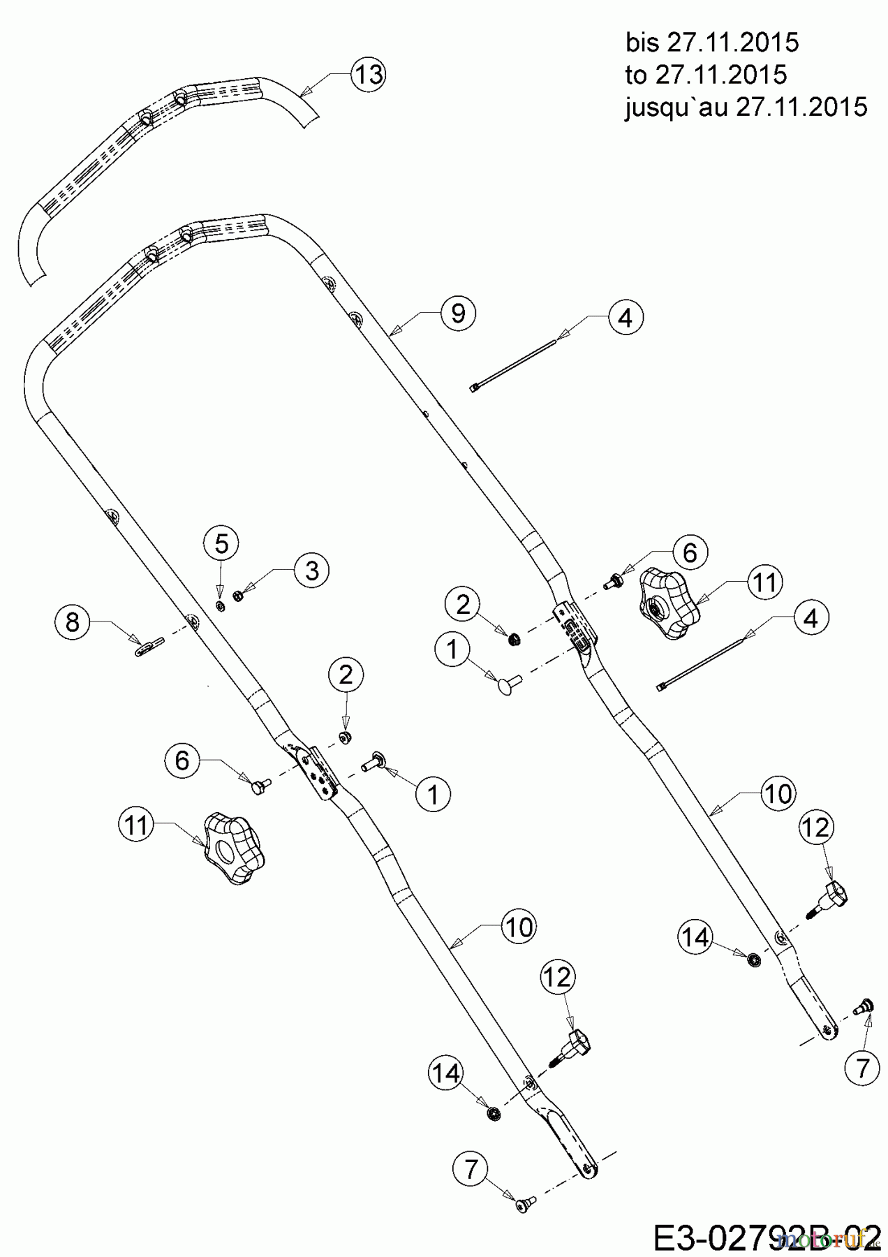 Mr.Gardener Motormäher mit Antrieb HW 53 BAV-IS 12AGPN7E629 (2016) Holm bis 27.11.2015