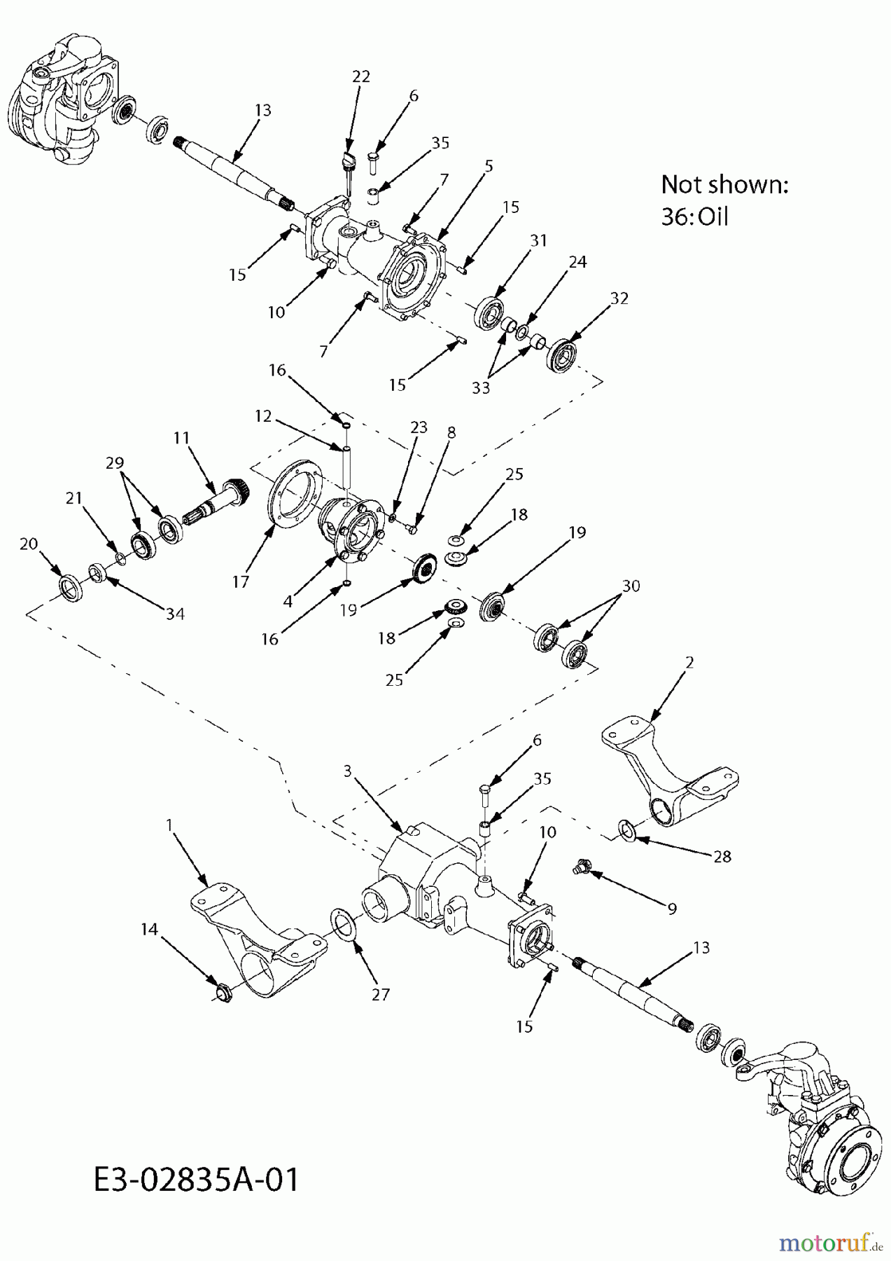  Massey Ferguson Kompakttraktoren MF 22-28 GC 54AD64J-695  (2007) Achstrichter vorne, Achsträger vorne, Differential, Differentialwellen