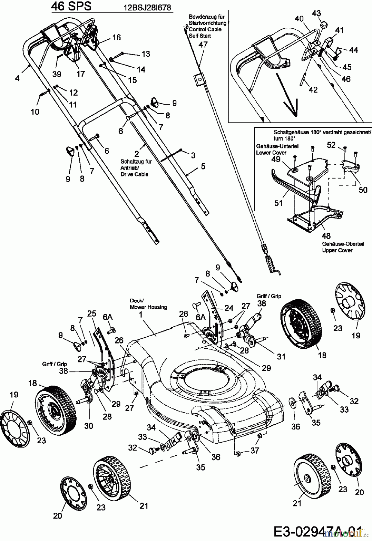 MTD Motormäher mit Antrieb 46 SPS 12BSJ28I678 (2006) Holm, Räder, Schnitthöhenverstellung