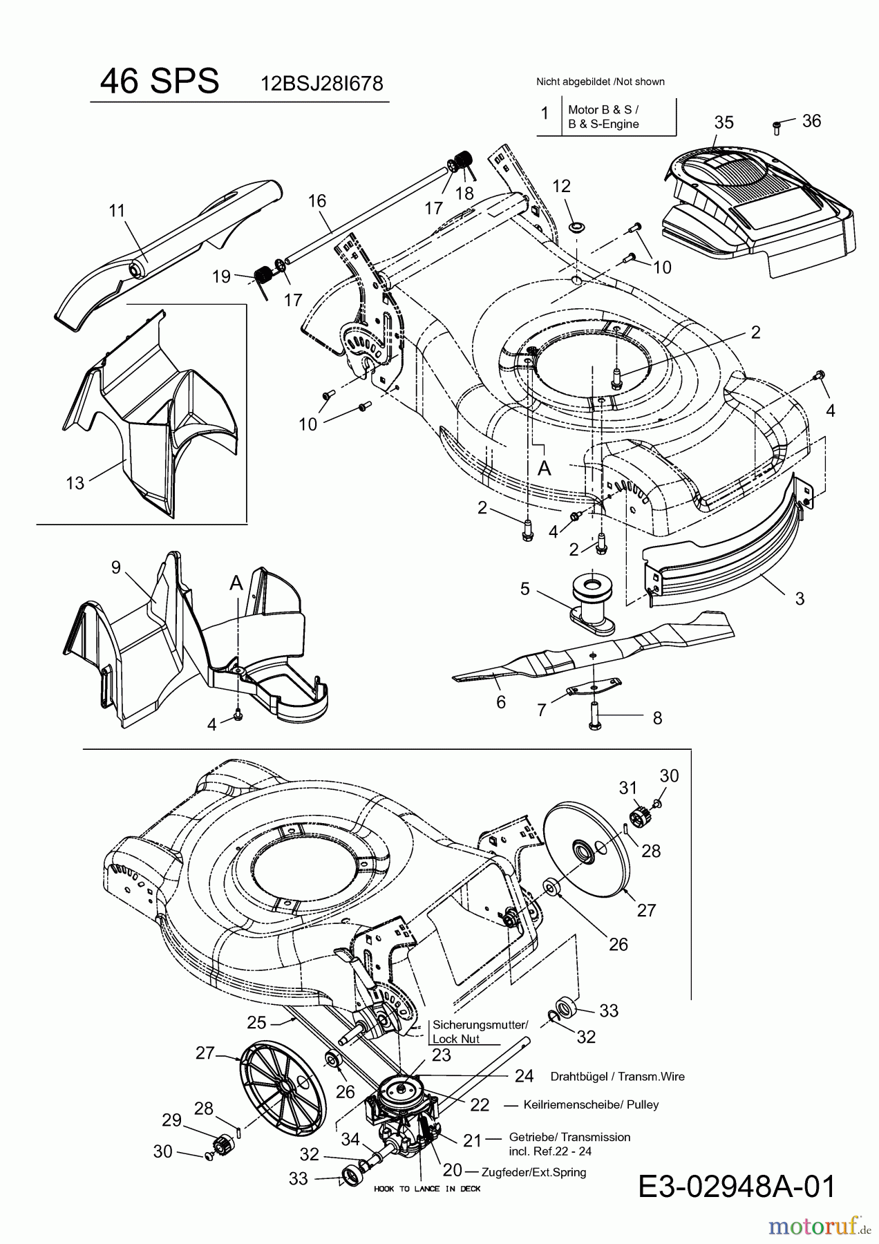 MTD Motormäher mit Antrieb 46 SPS 12BSJ28I678 (2006) Getriebe, Messer, Motor, Mulchstopfen