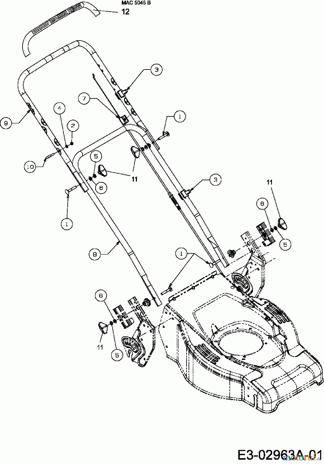 Merox Motormäher mit Antrieb MX 45 BRB 12E-T58R667 (2007) Holm, Schaltzug
