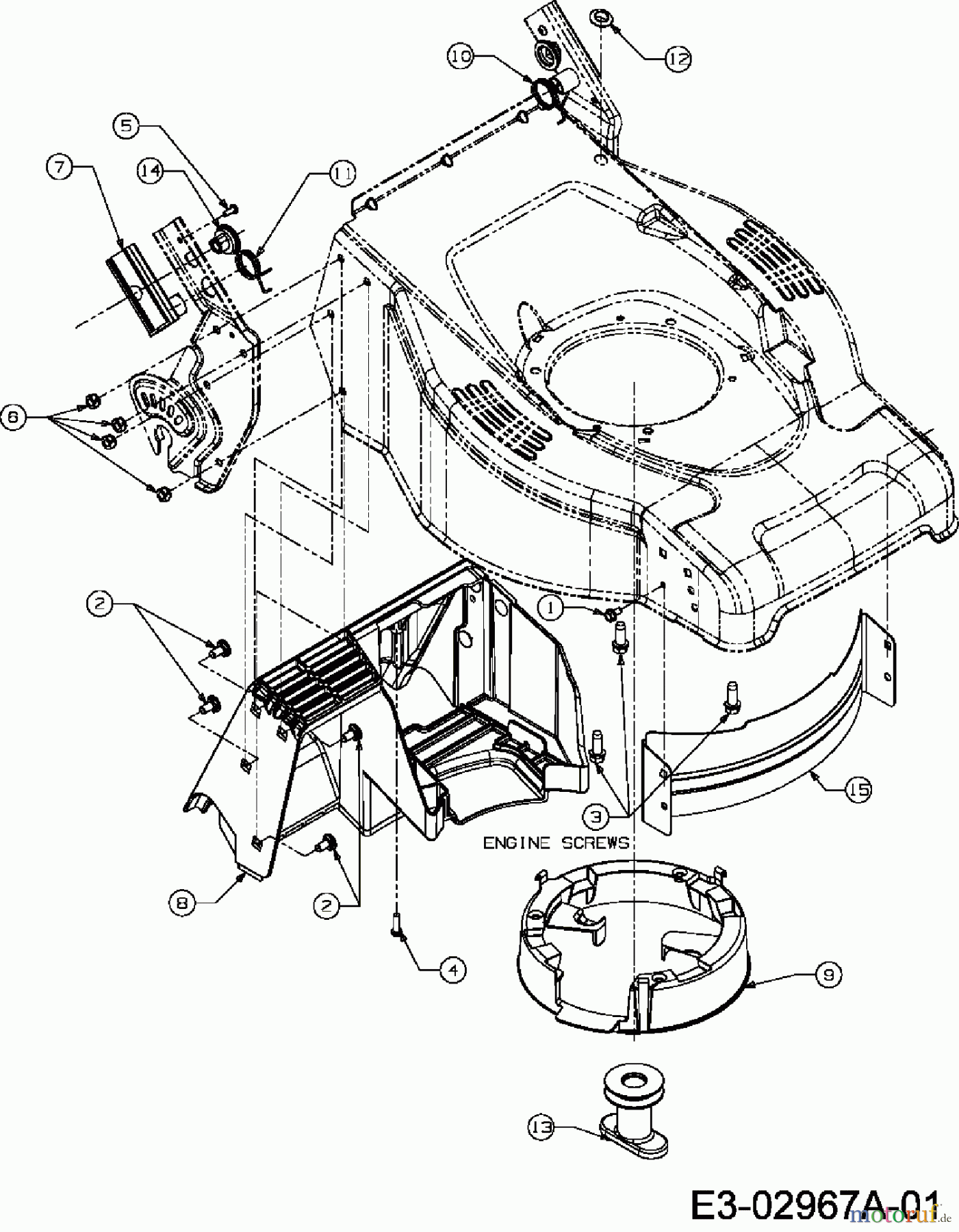  Merox Motormäher mit Antrieb MX 45 BRB 12E-T58R667  (2007) Leitblech vorne, Leitstück hinten, Messeraufnahme