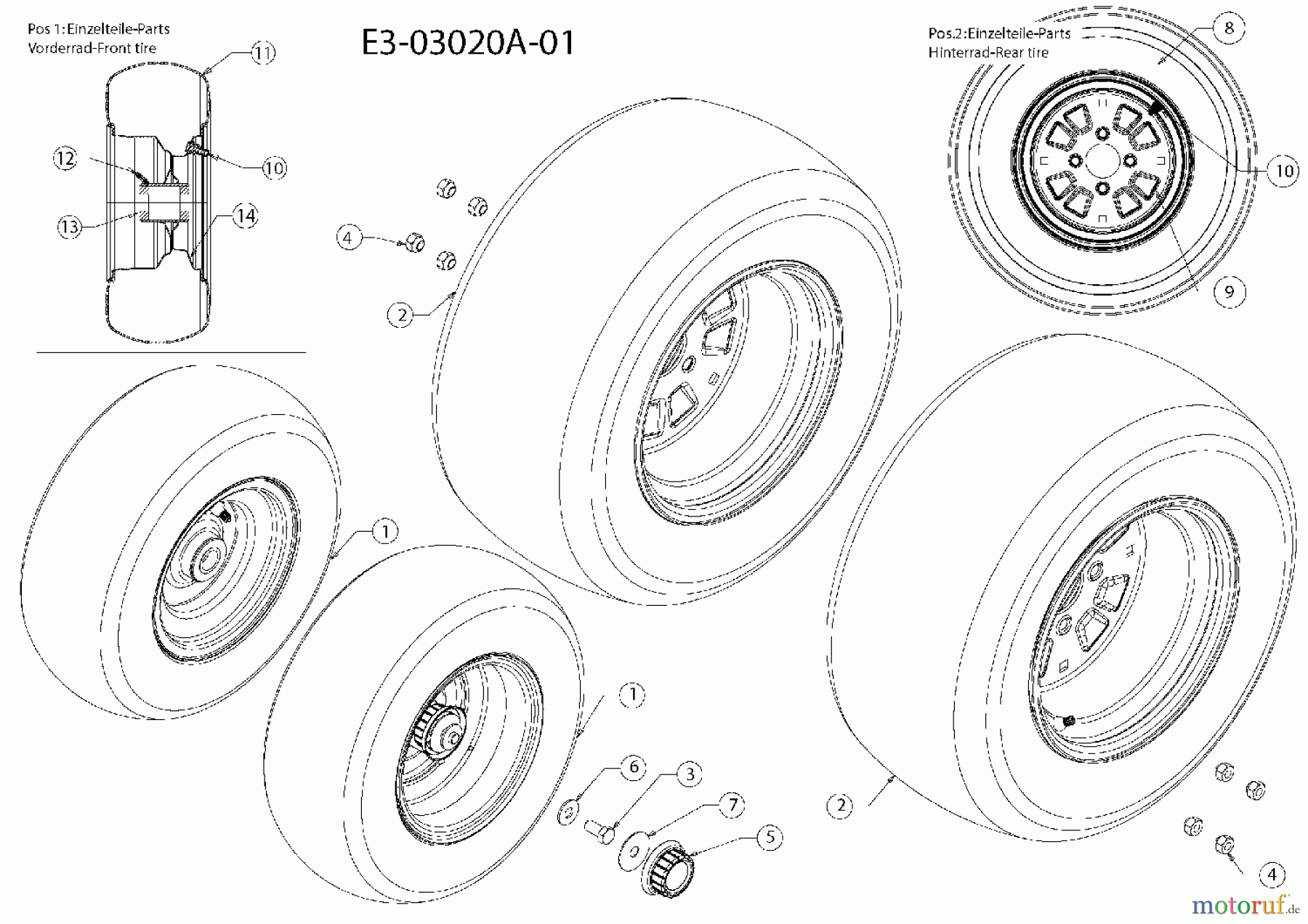  Massey Ferguson Gartentraktoren MF 21-25 GC 14B-692-695  (2007) Räder