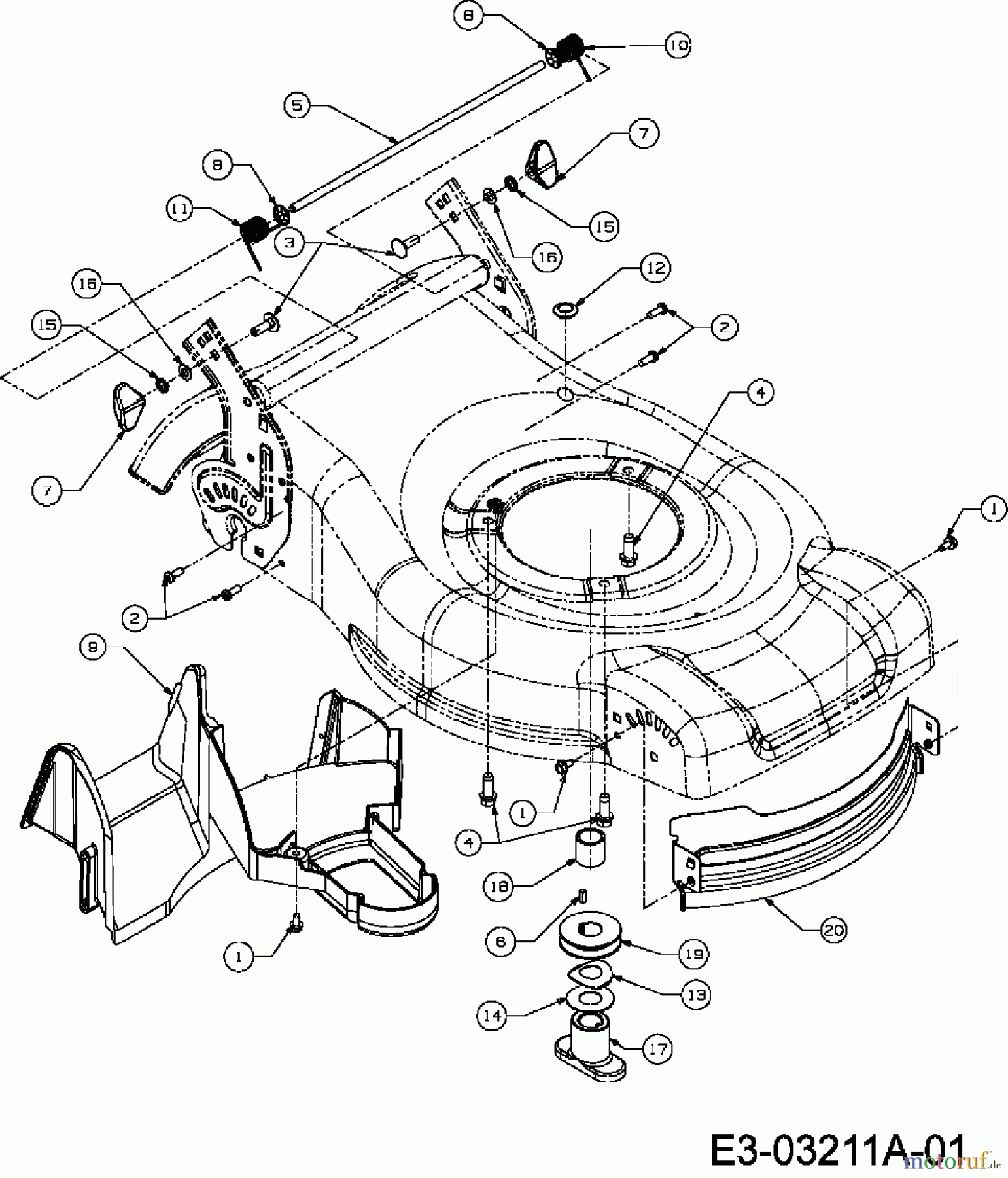  MTD Motormäher mit Antrieb PLATINUM 46 SP 12C-J2AQ686  (2007) Leitblech vorne, Leitstück hinten, Messeraufnahme