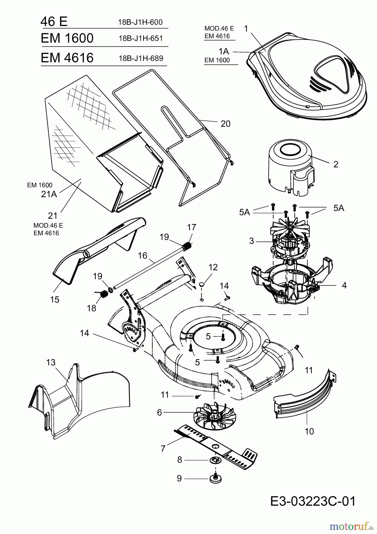  Terradena Elektromäher EM 1600 18B-J1H-651  (2009) Grasfangsack, Messer, Motor