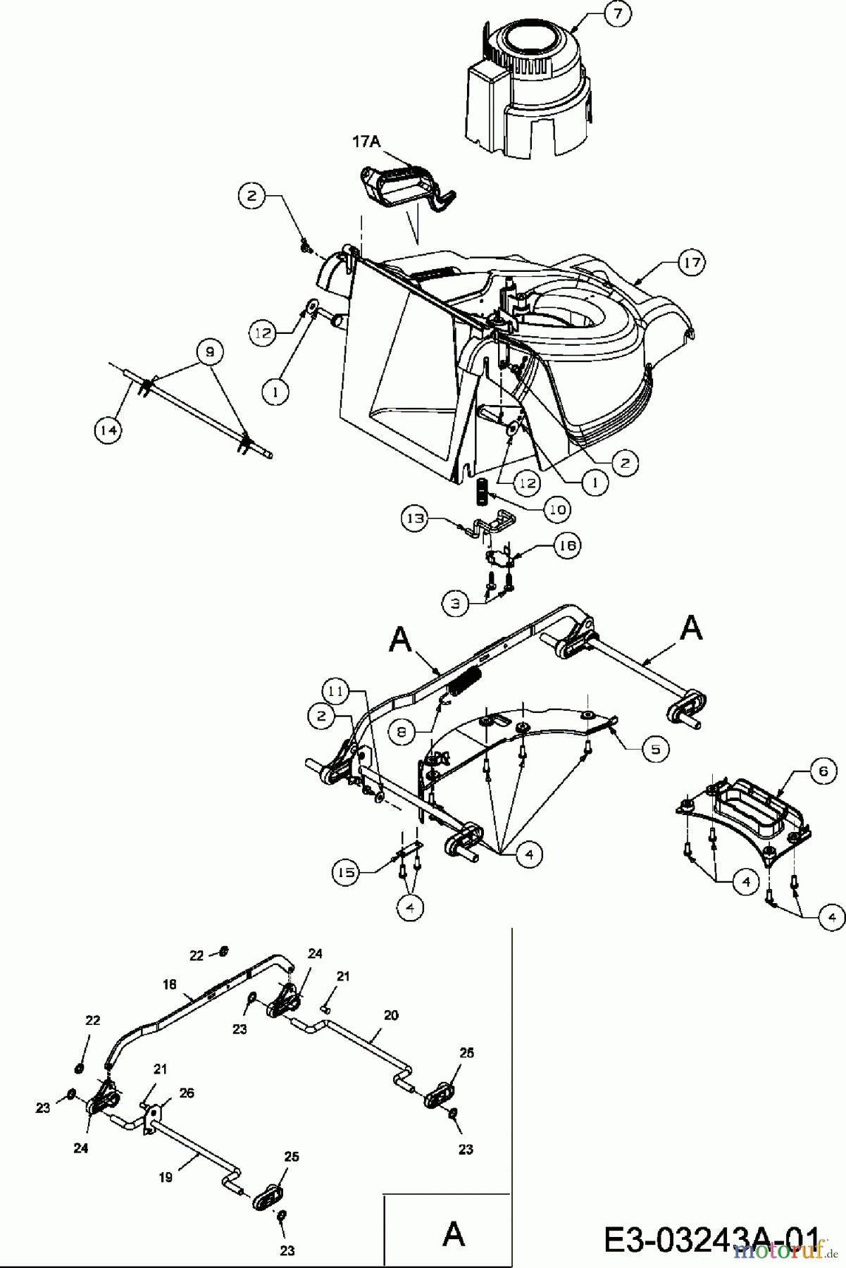  Bolens Elektromäher BL 1033 EP 18C-M4D-684  (2007) Mähwerksgehäuse, Schnitthöhenverstellung