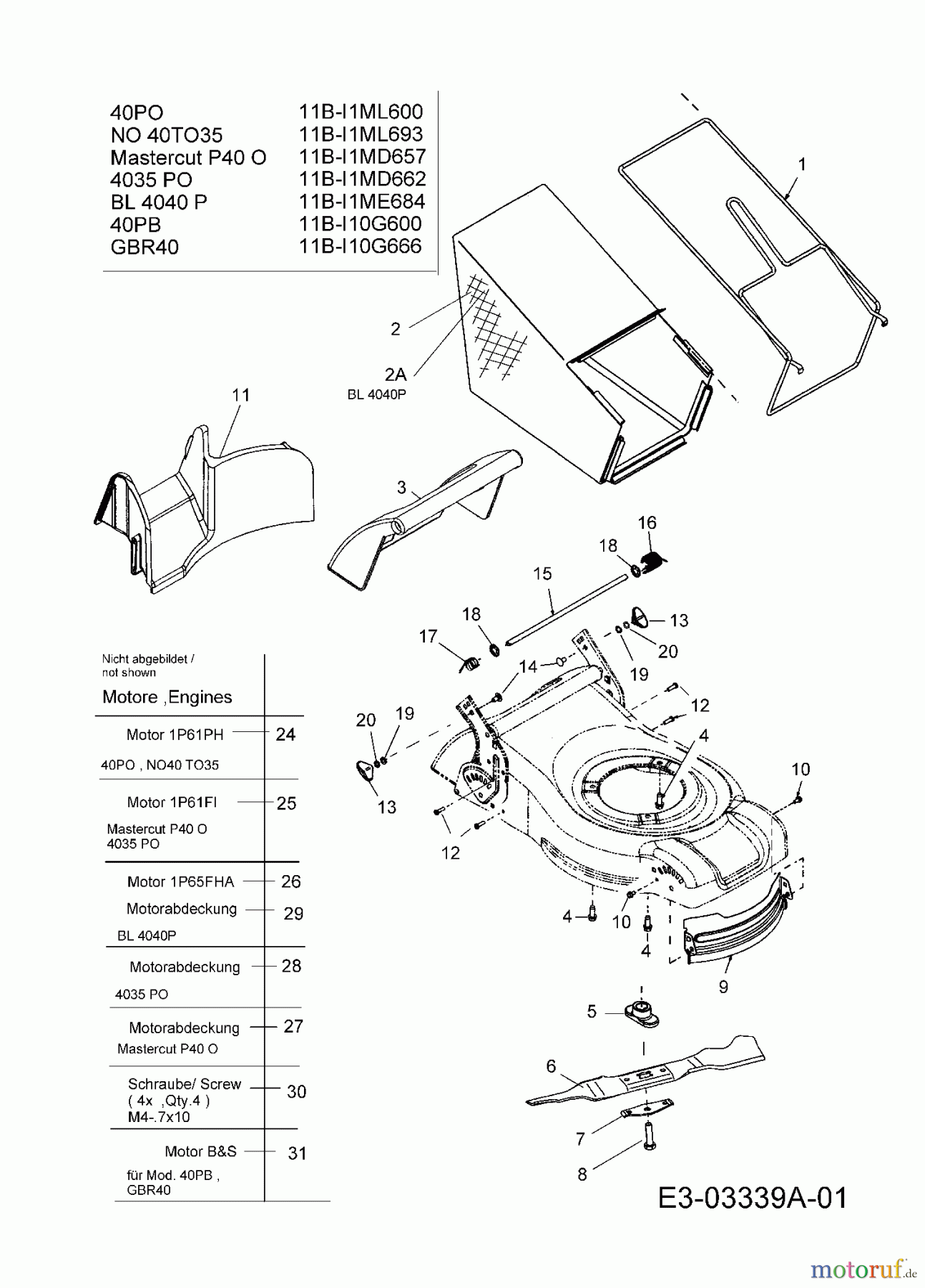 Ogrod Plus Motormäher NO 40 TO 35 11B-I1ML693 (2007) Grasfangsack, Messer, Motor