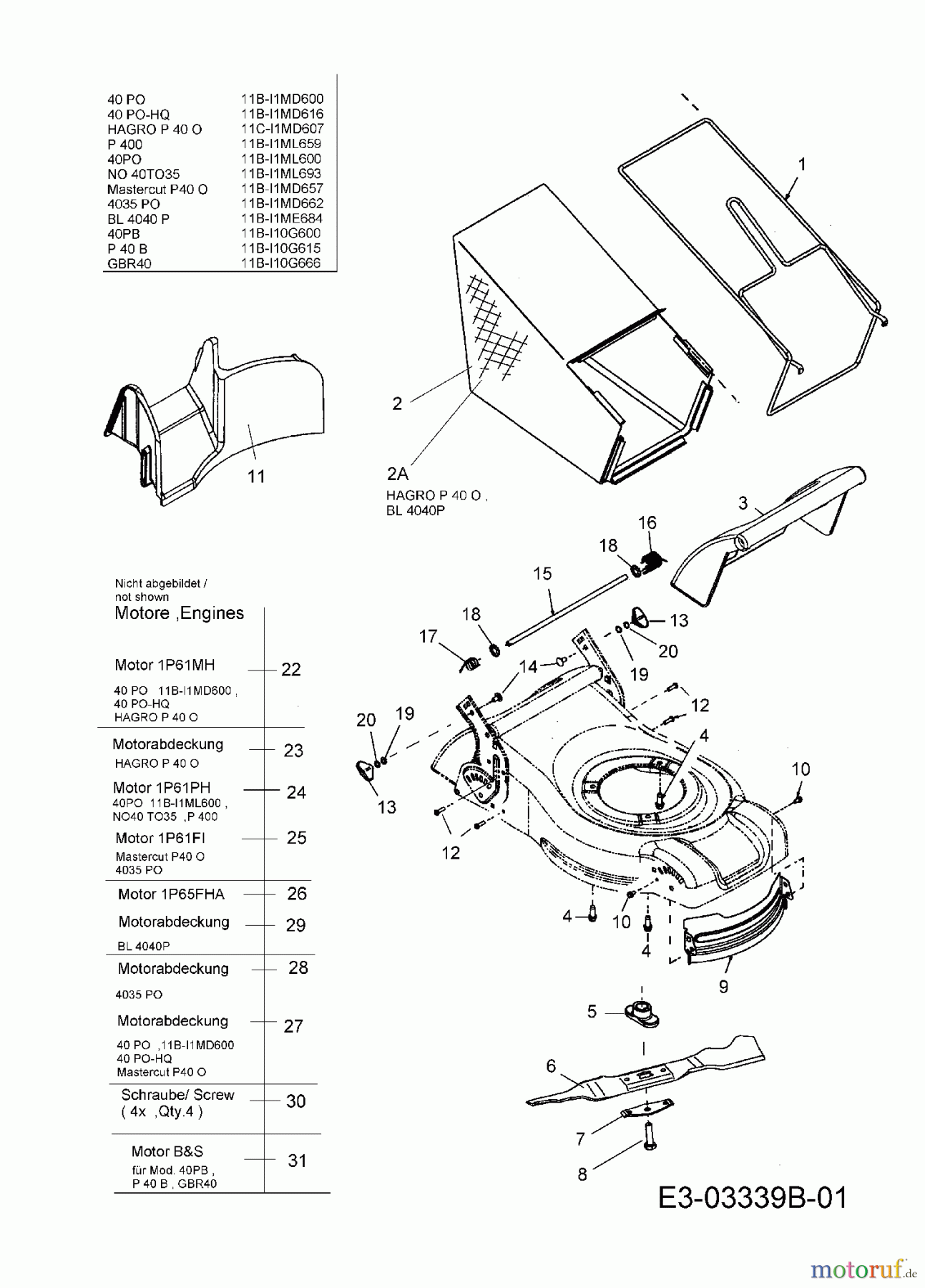  Garda Motormäher GBR 40 11B-I10G666  (2008) Grasfangsack, Messer, Motor