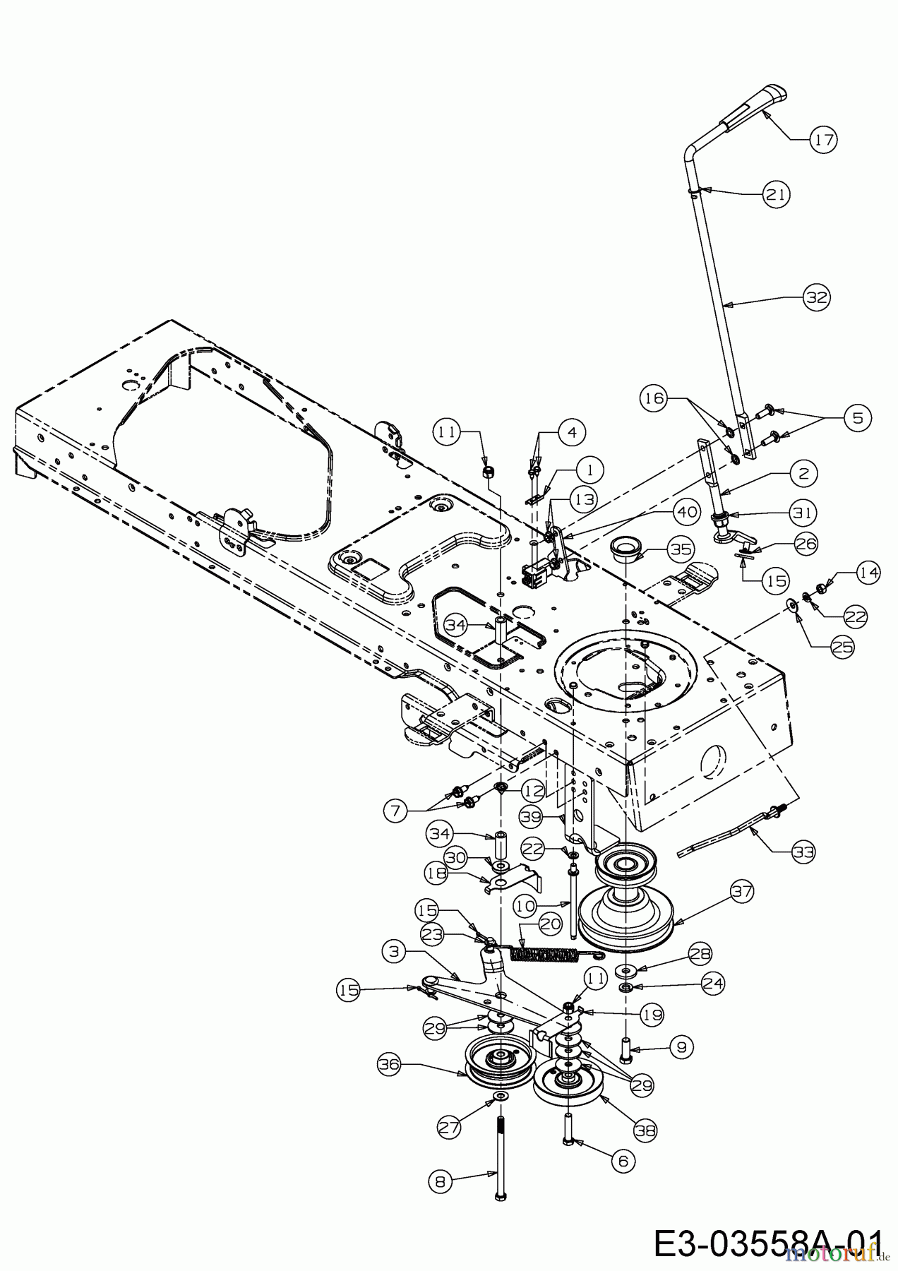  Yard-Man Rasentraktoren HG 6180 13AT614G643  (2004) Mähwerkseinschaltung, Motorkeilriemenscheibe