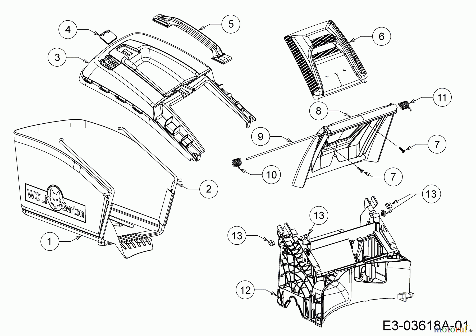  Wolf-Garten Motormäher Ambition 460 HHW 11A-TVBQ650  (2014) Grasfangsack, Heckklappe, Leitstück hinten