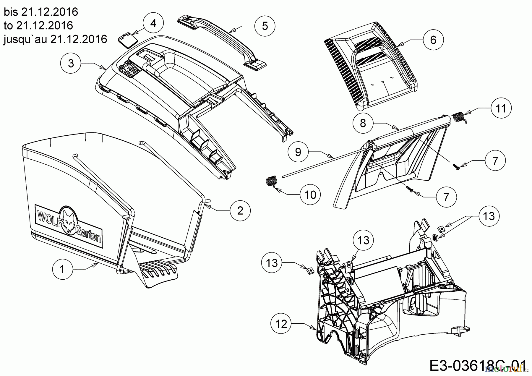 Wolf-Garten Motormäher mit Antrieb A 460 AHVHW 12AQTVCQ650 (2017) Grasfangsack, Heckklappe, Leitstück hinten bis 21.12.2016