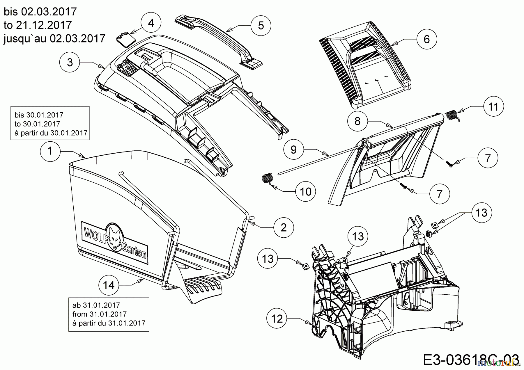  Wolf-Garten Motormäher mit Antrieb A 460 AHW 12B-TVSC650  (2017) Grasfangsack, Heckklappe, Leitstück hinten bis 02.03.2017