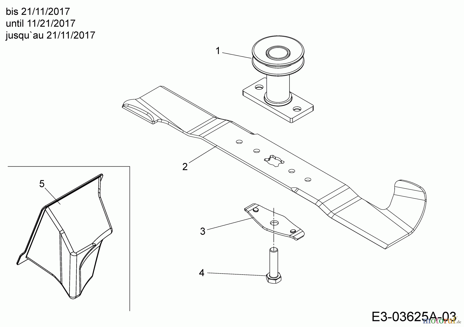 Cub Cadet Motormäher mit Antrieb LM2 DR46ES 12BCTQS7603 (2018) Messer, Messeraufnahme, Mulchstopfen bis 21/11/2017
